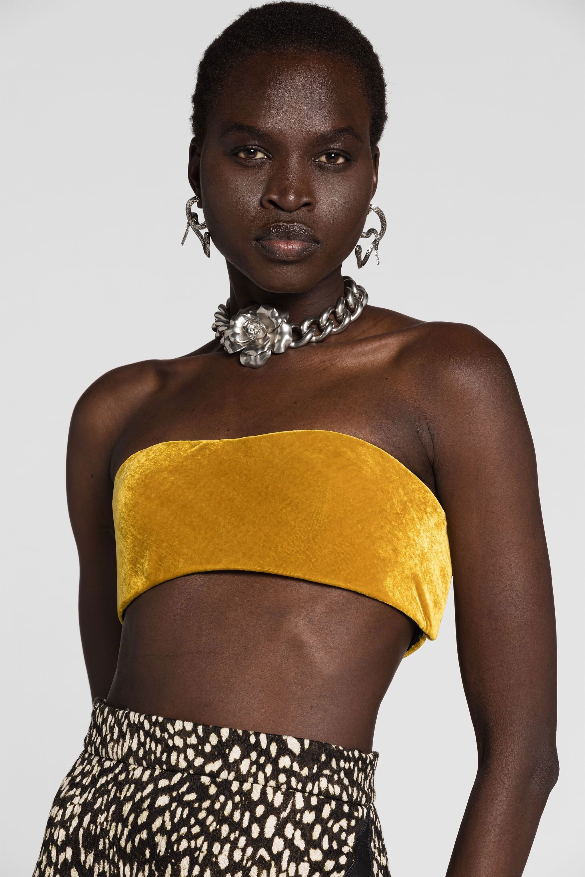 Roberto Cavalli Strapless Cropped Top In Yellow