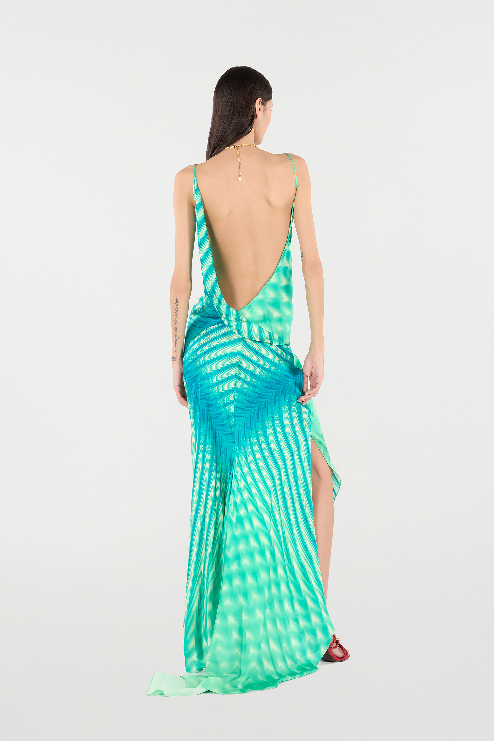 Roberto Cavalli Psychedelic Print Dress With Necklace In Verde