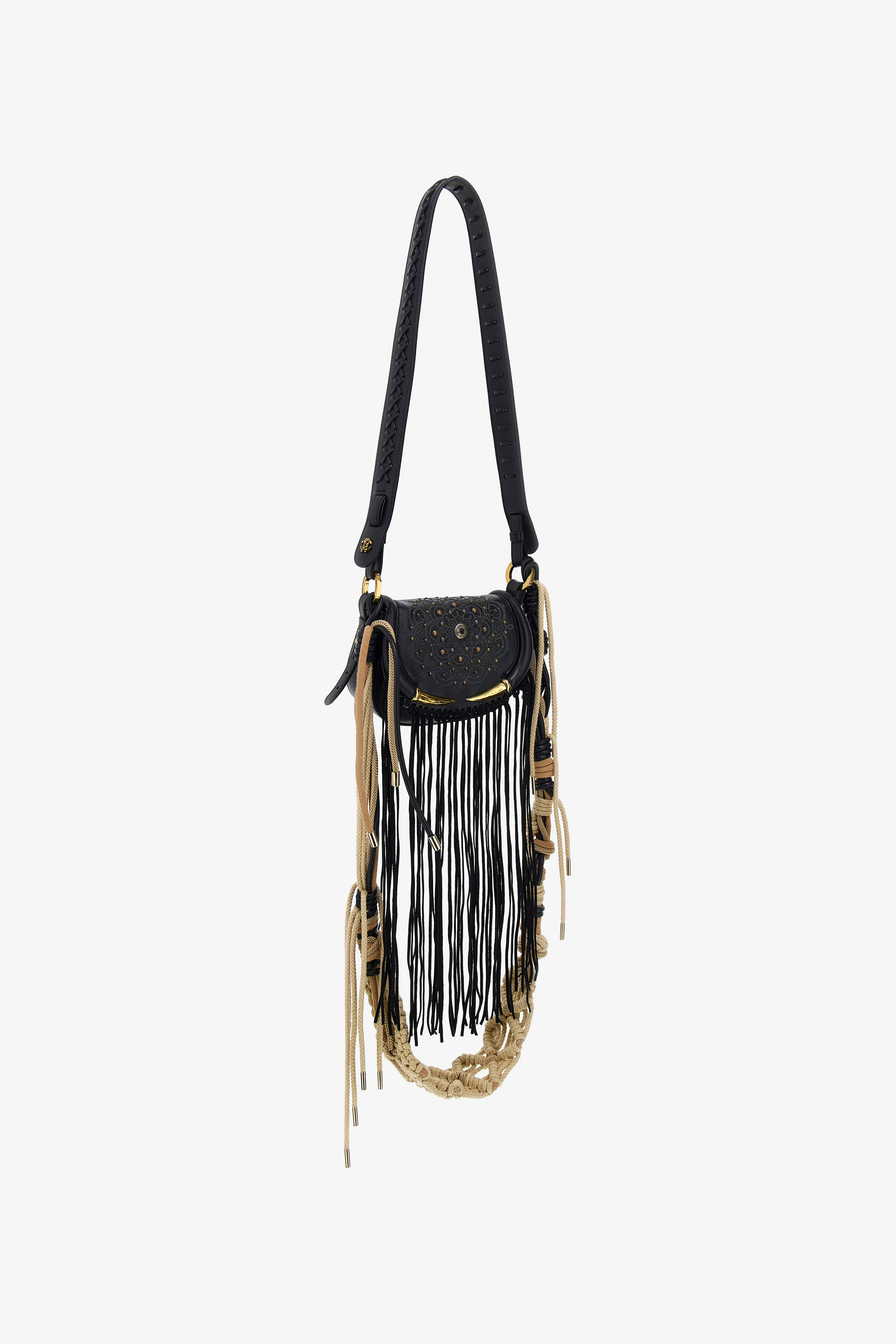 Roberto Cavalli Fringe Fang Bag In Black