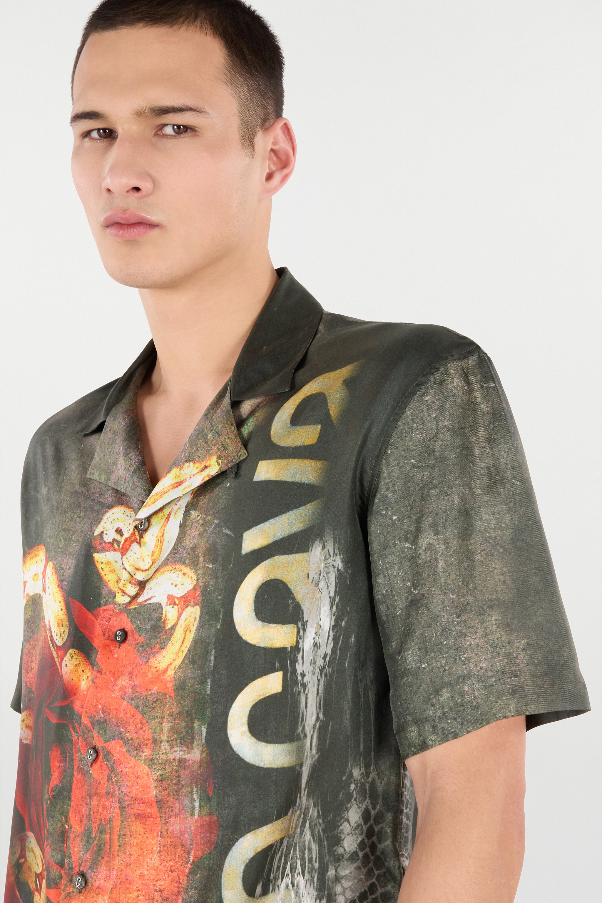 Silk Shirt With Roses And Snakes Print