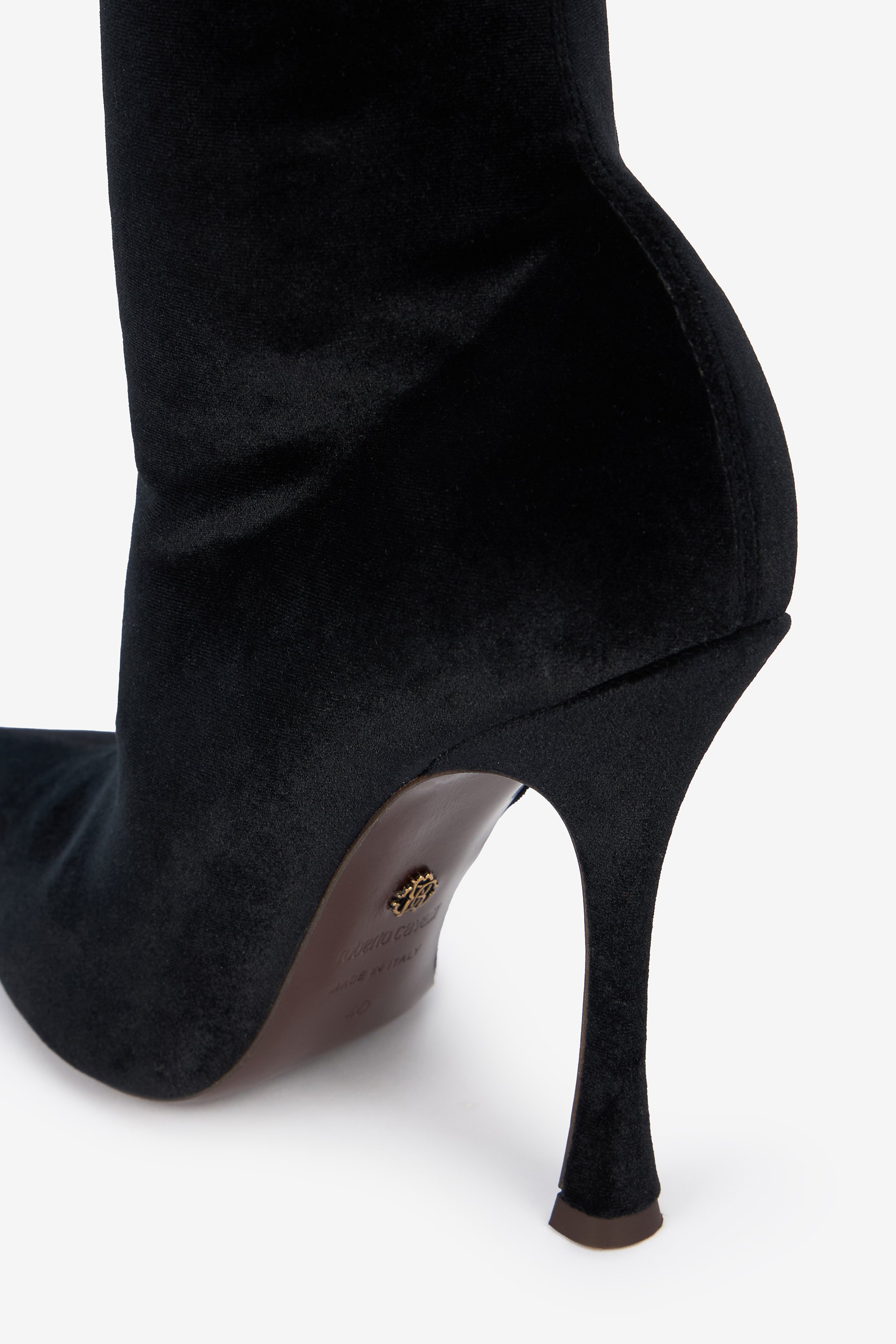 Roberto Cavalli Satin Pointed-toe Thigh-high Boots In Black