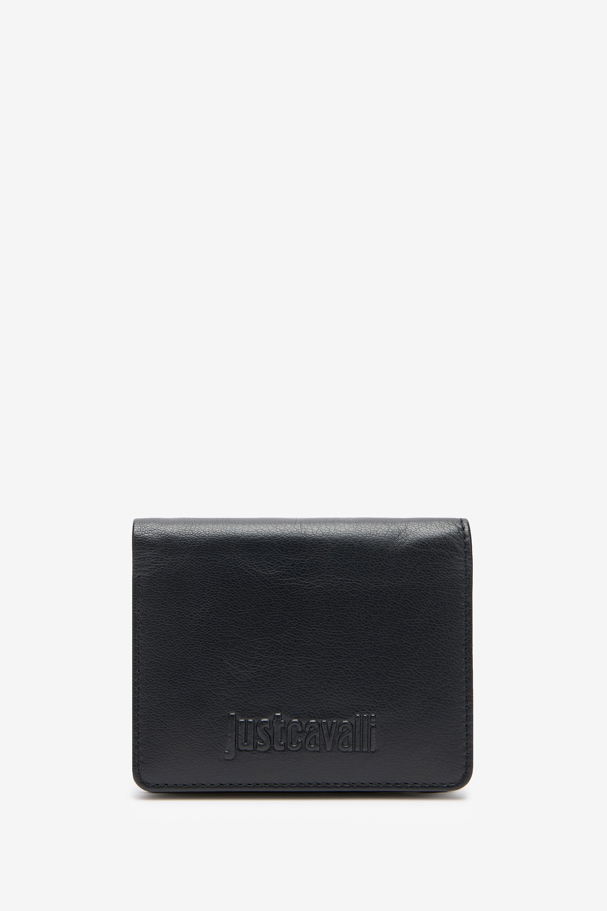 Black Leather Bifold Wallet With Embossed Logo