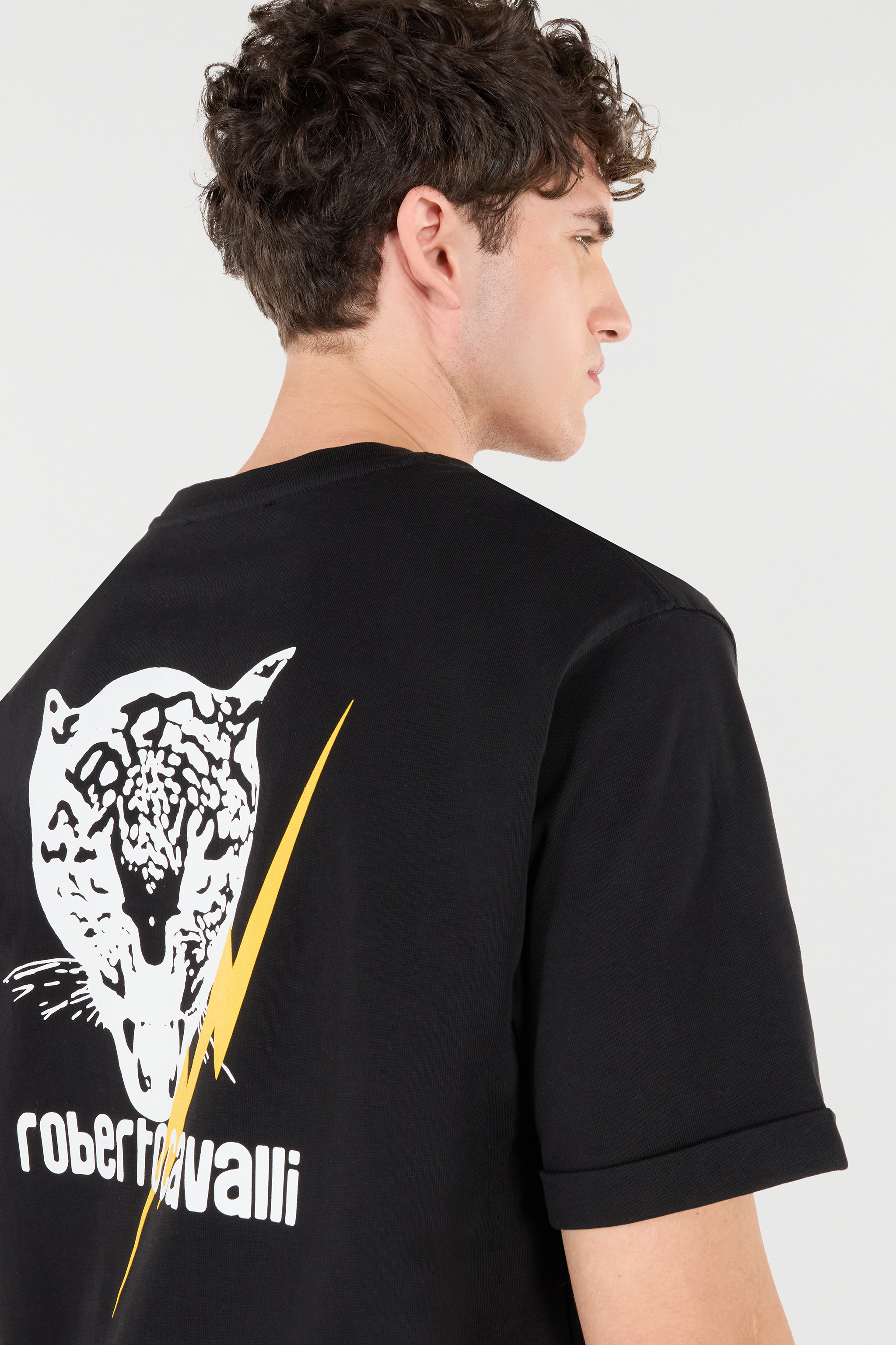 Roberto Cavalli T-shirt With Print And Logo In Black