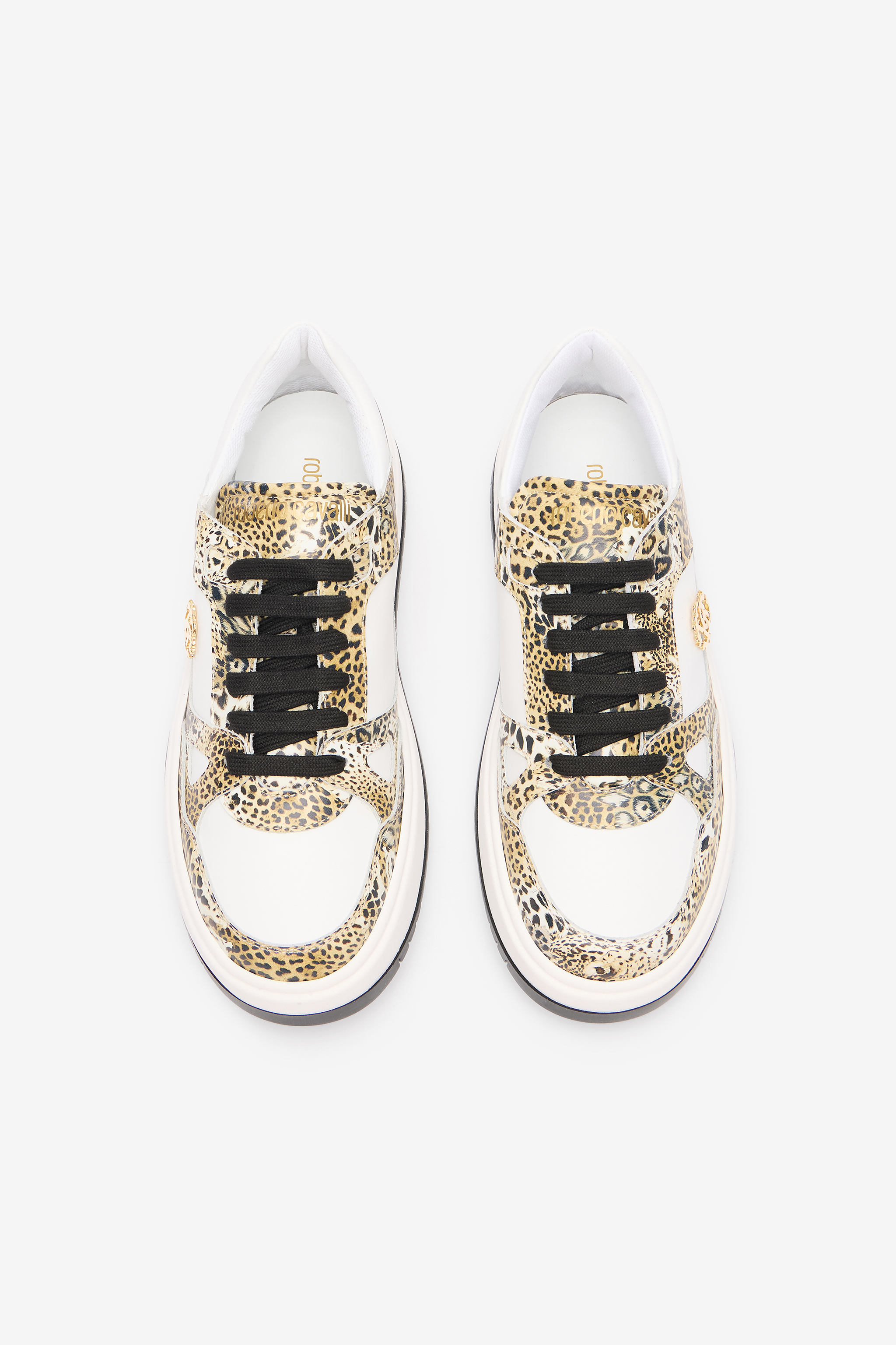 Roberto Cavalli Leopard Print Sneaker With Monogram Rc In Multi
