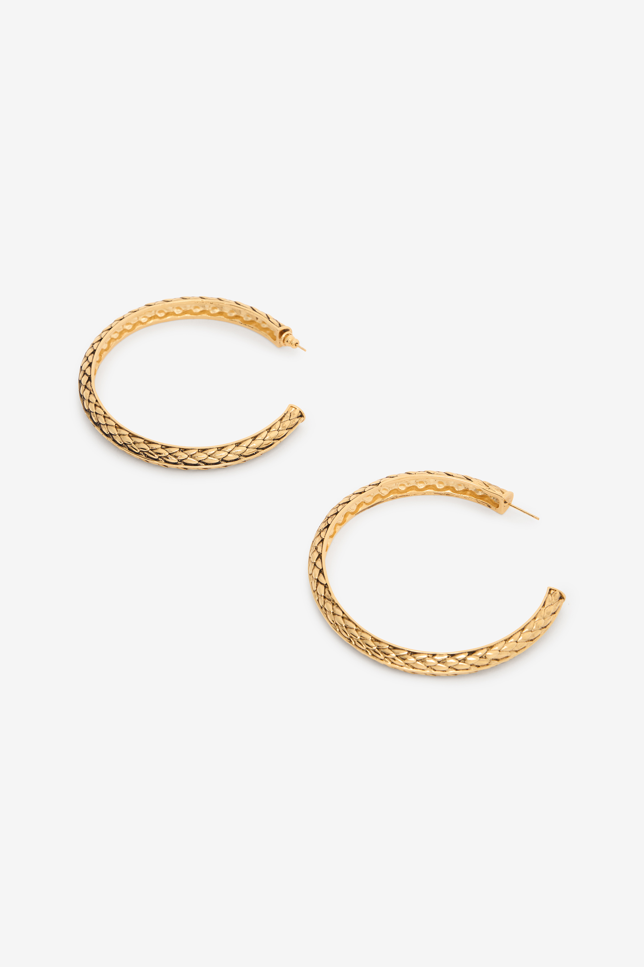 Roberto Cavalli Women's Gold Antique Hoop Earrings With Scale Detailing - Fashion Jewelry Old