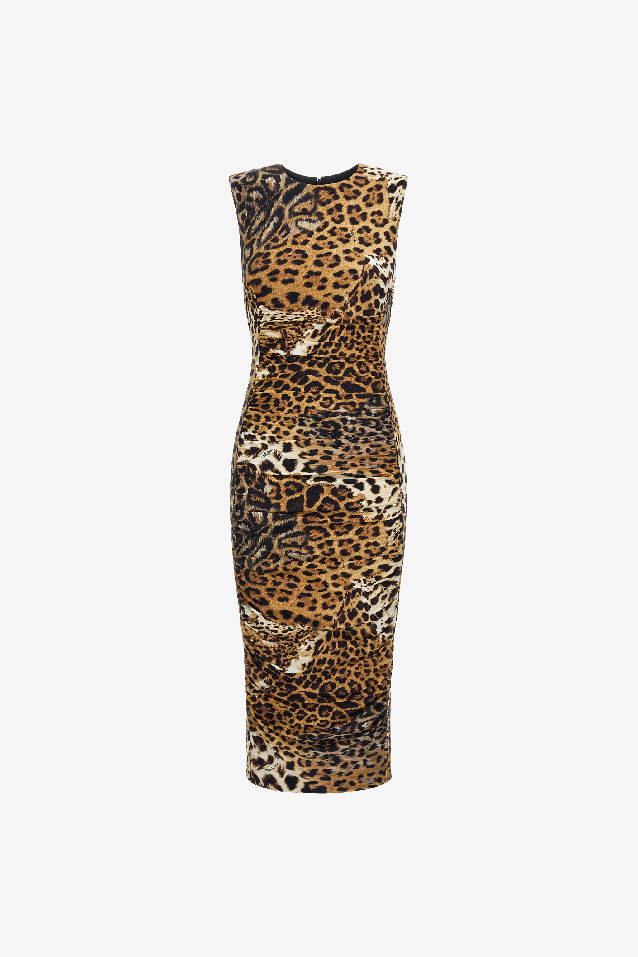 Roberto Cavalli Jaguar-print Gathered Midi Dress In Animal Print