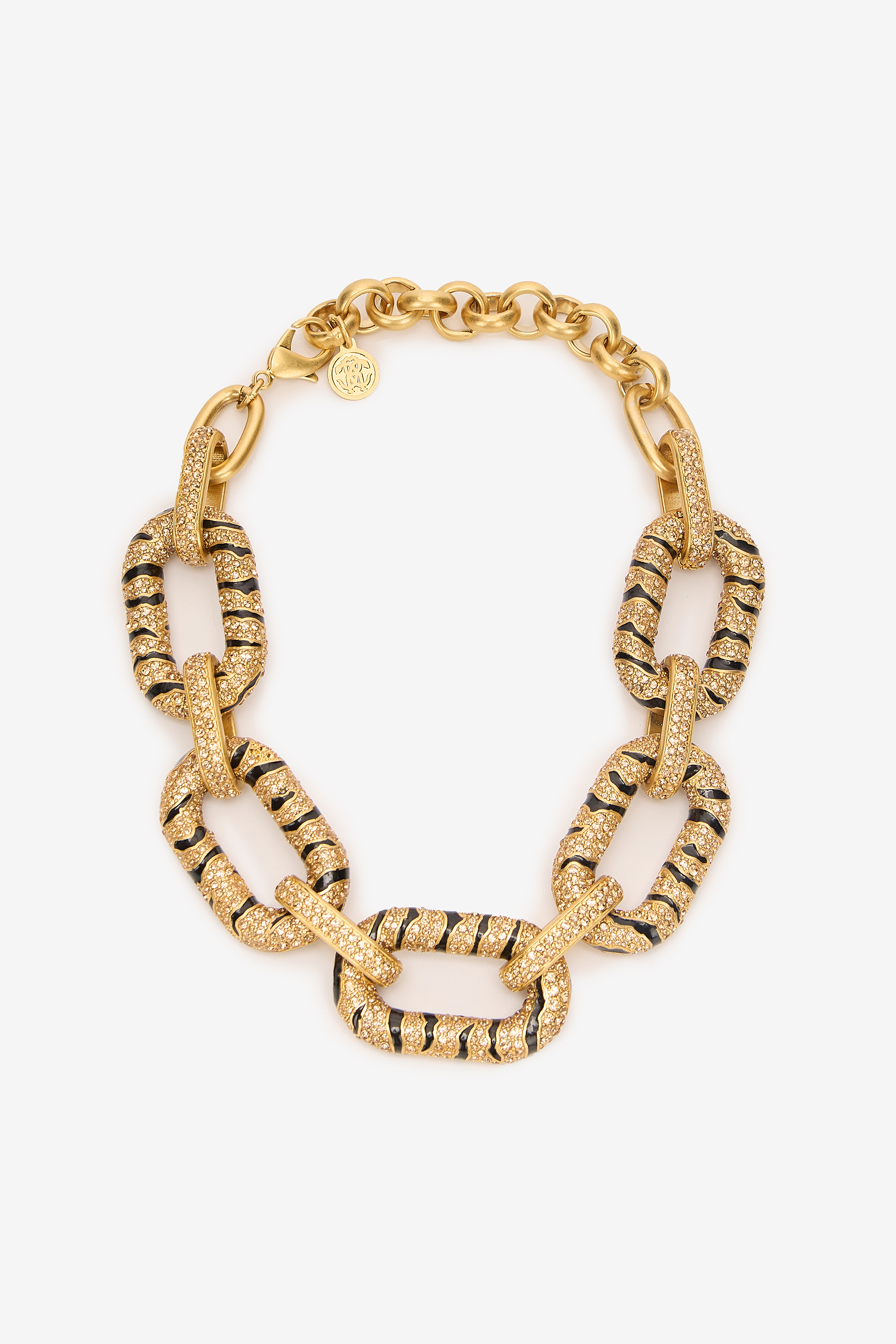 Roberto Cavalli Women's Gold Chain Necklace With Crystals And Tiger Skin Pattern - Fashion Jewelry