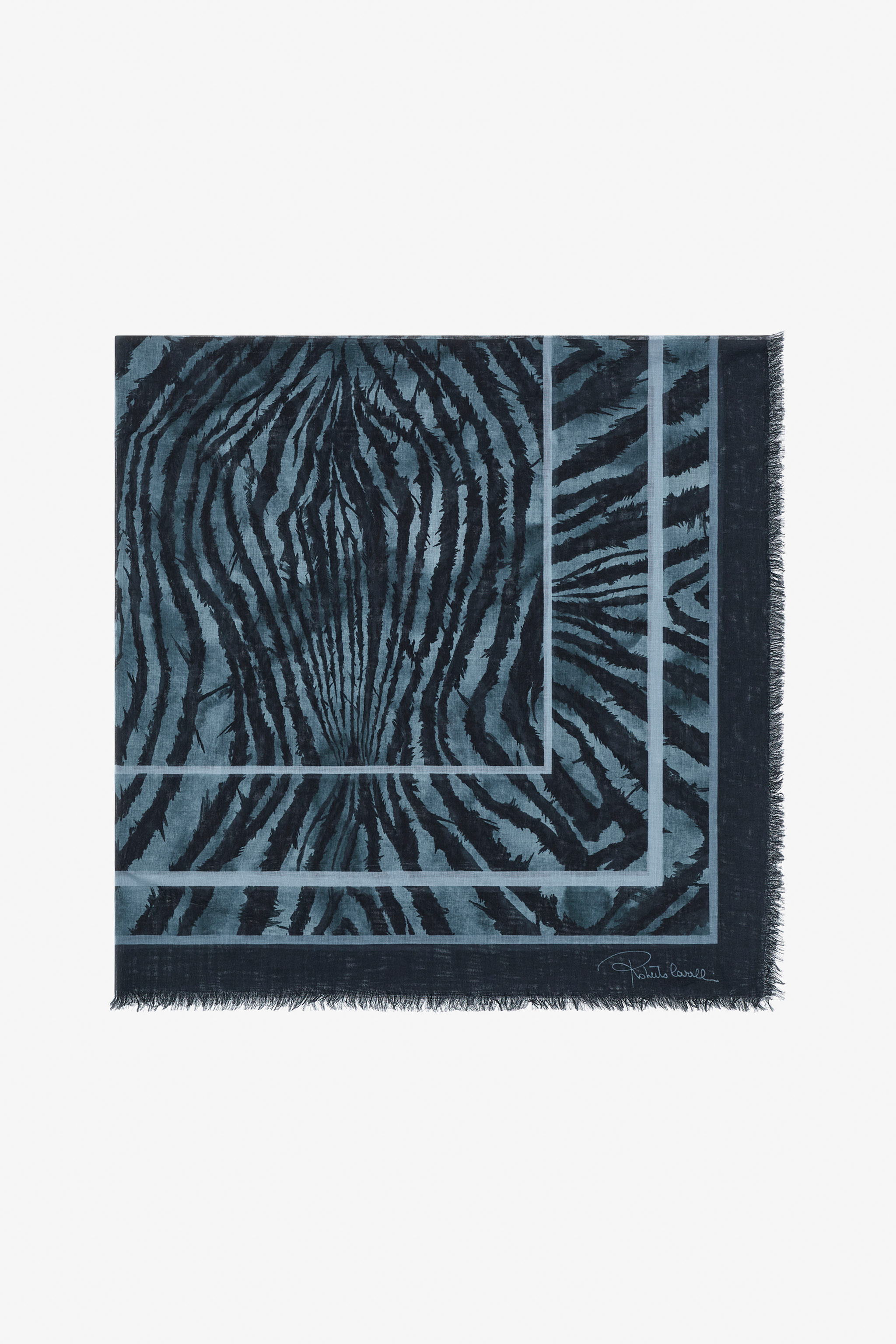 Roberto Cavalli Shawl With Freedom Print In Dark Blue