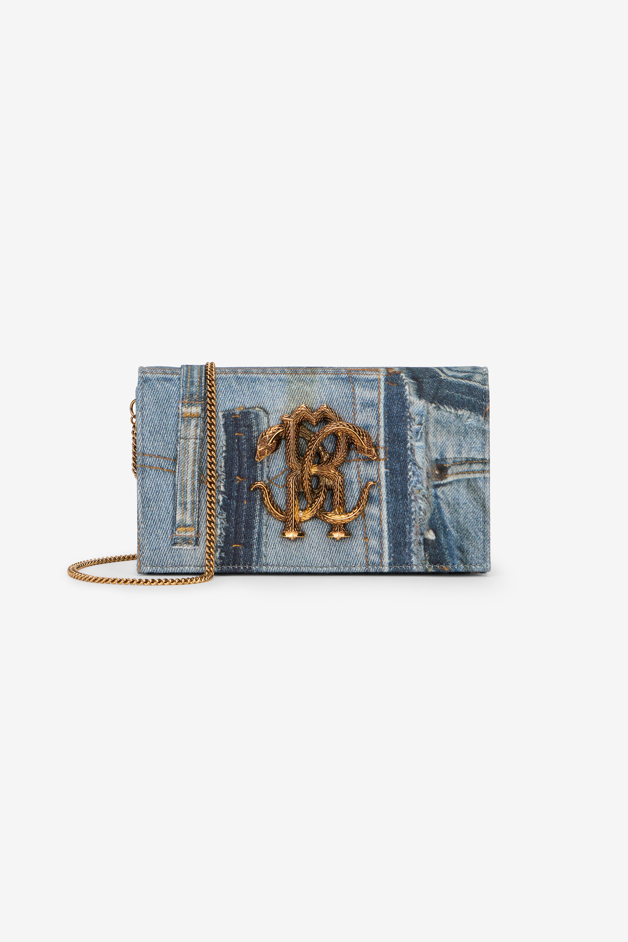Roberto Cavalli Women's Golden Denim Patchwork Shoulder Bag - Jeans