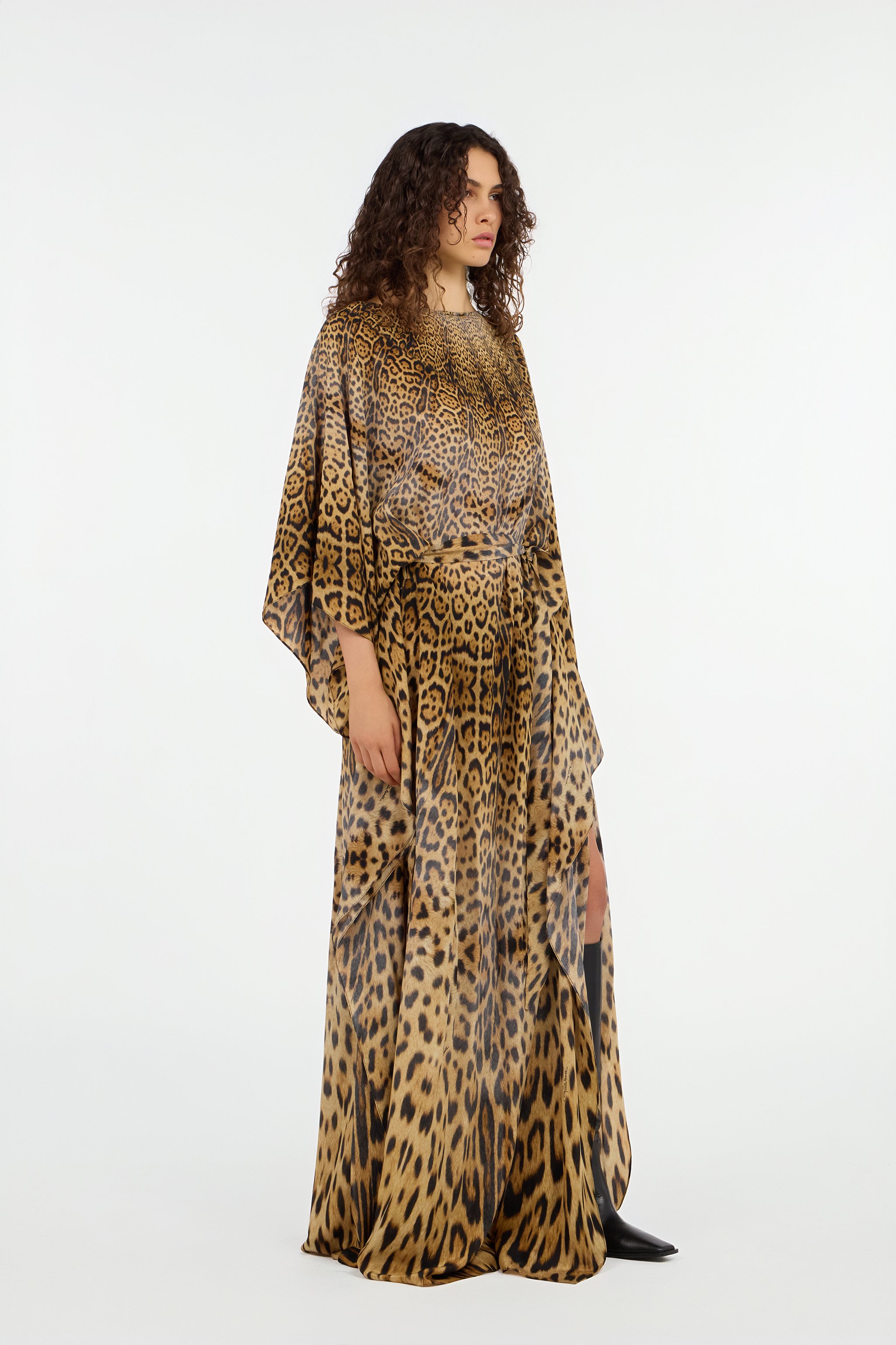 Long silk dress with Jaguar Skin print