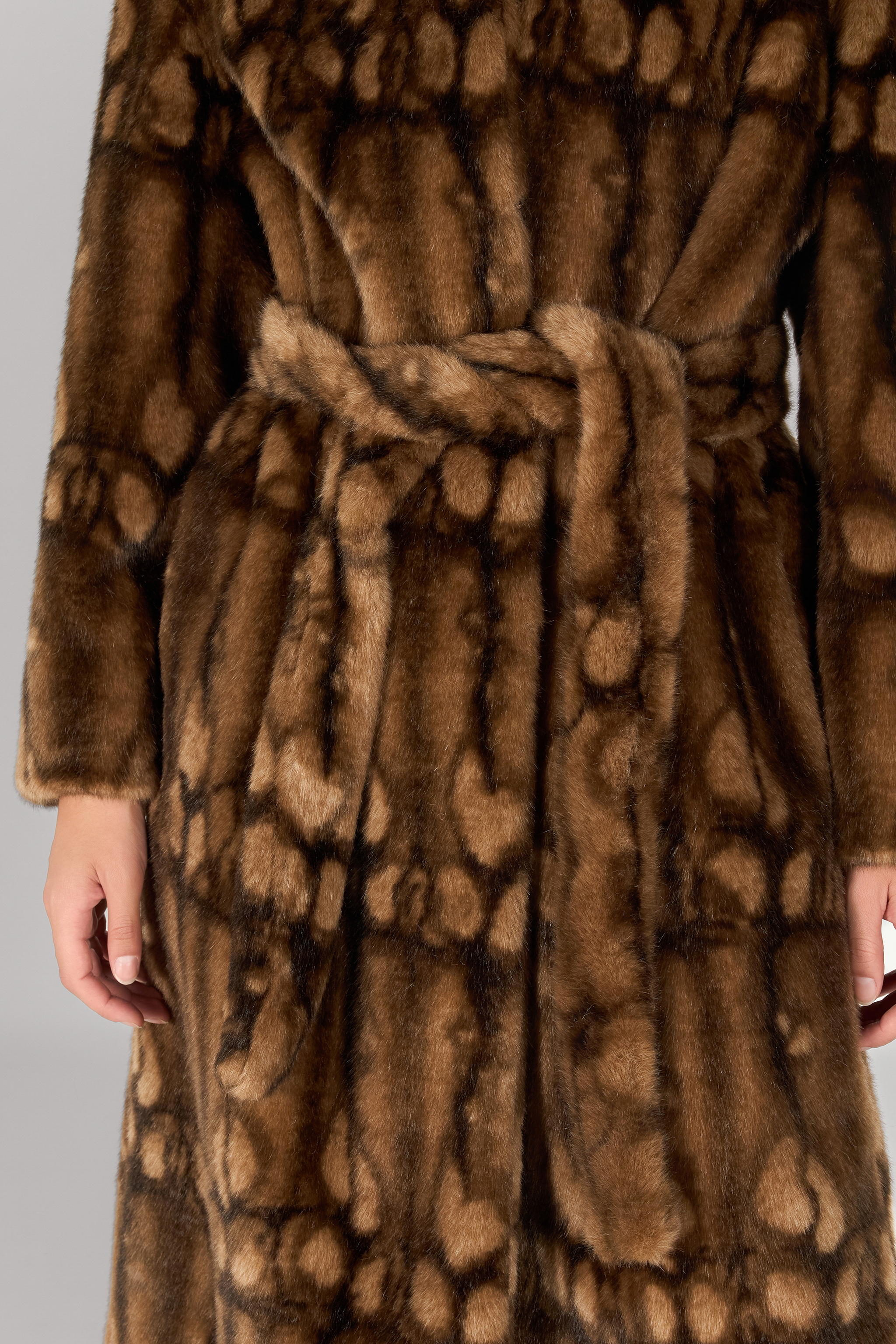 Roberto Cavalli Long Faux Fur Coat With High Collar In Brown