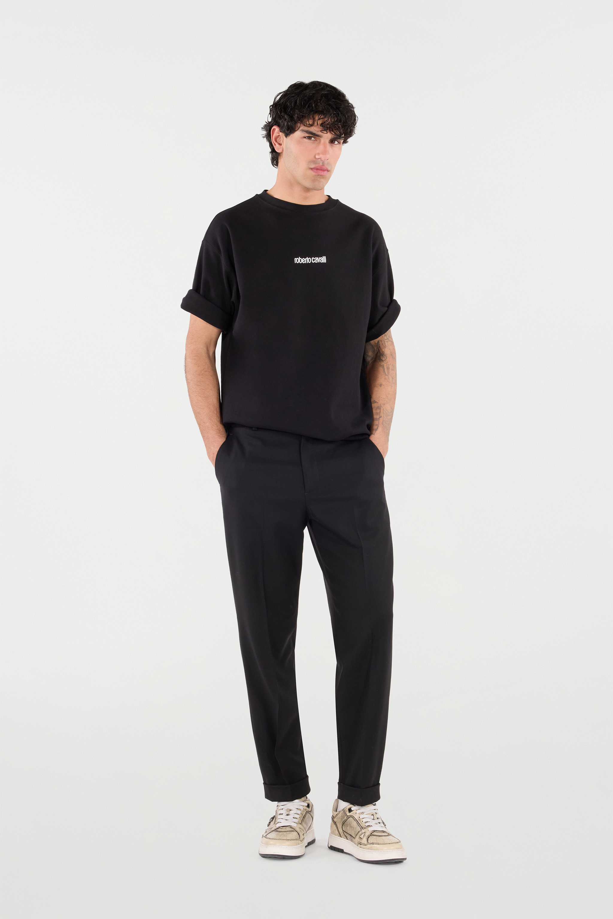 Roberto Cavalli T-shirt With Embroidered Logo In Black