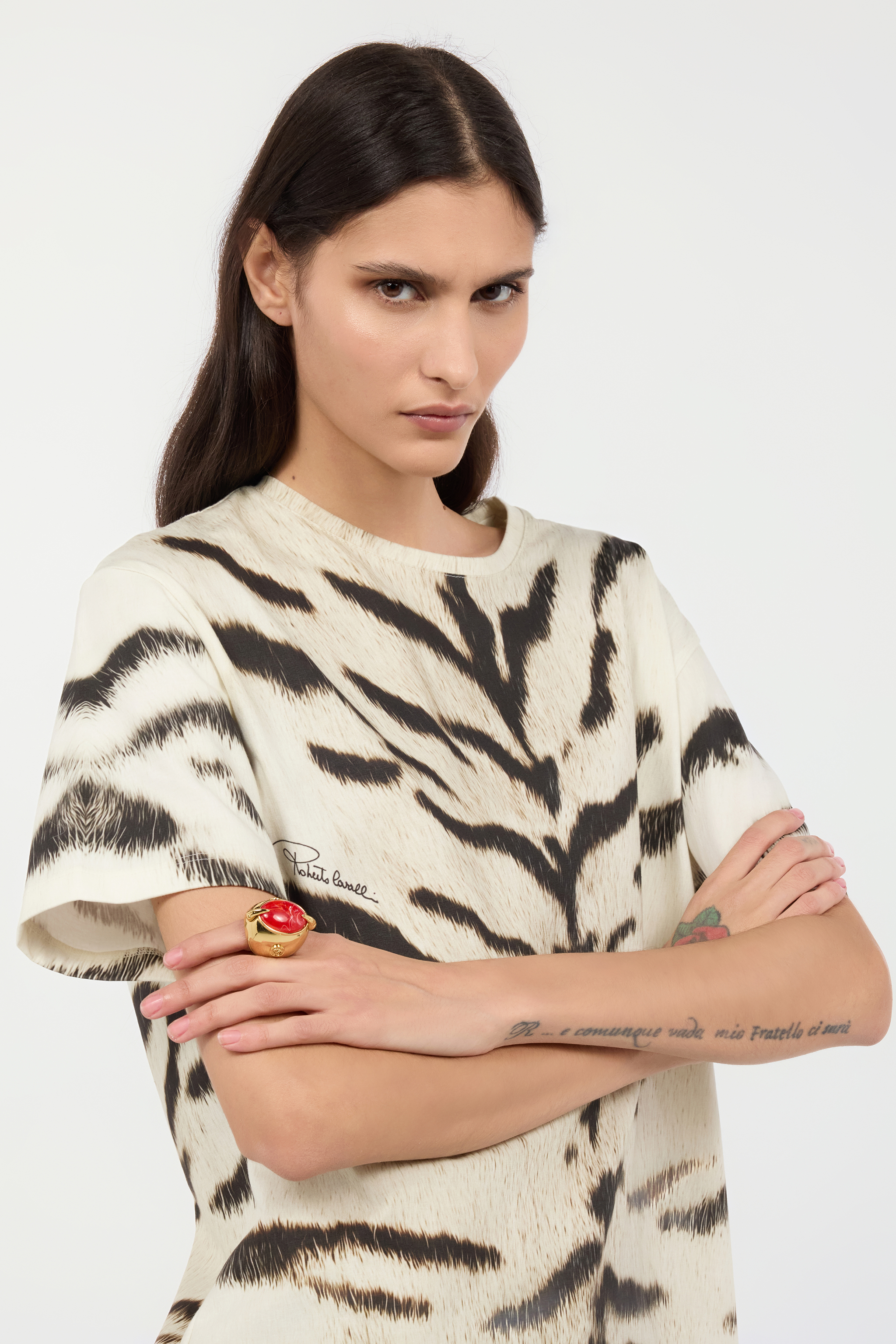 Shop Roberto Cavalli Cocktail Ring With Fang And Gem In Gold
