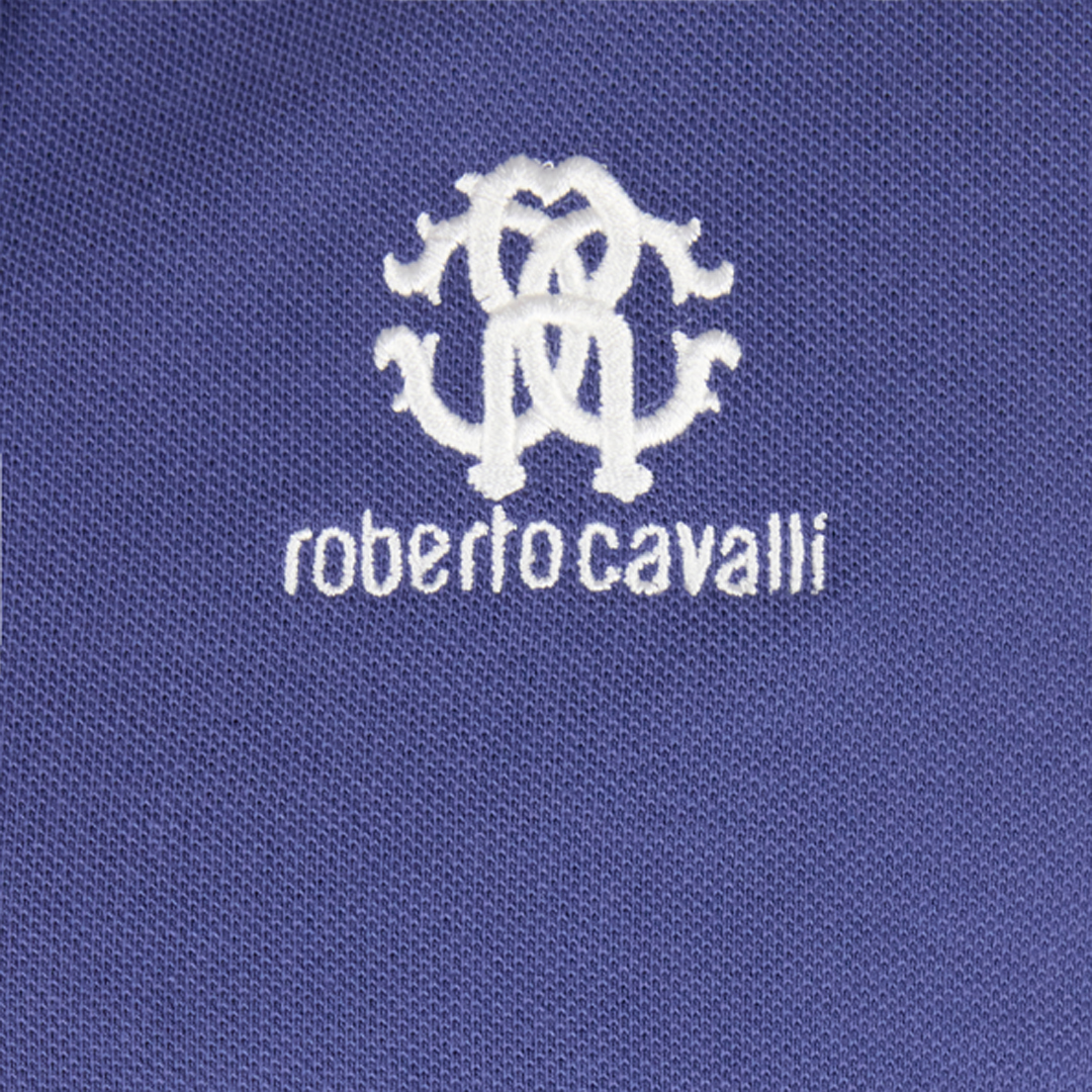 Roberto Cavalli Polo Shirt With Monogram Rc And Logo In Navy