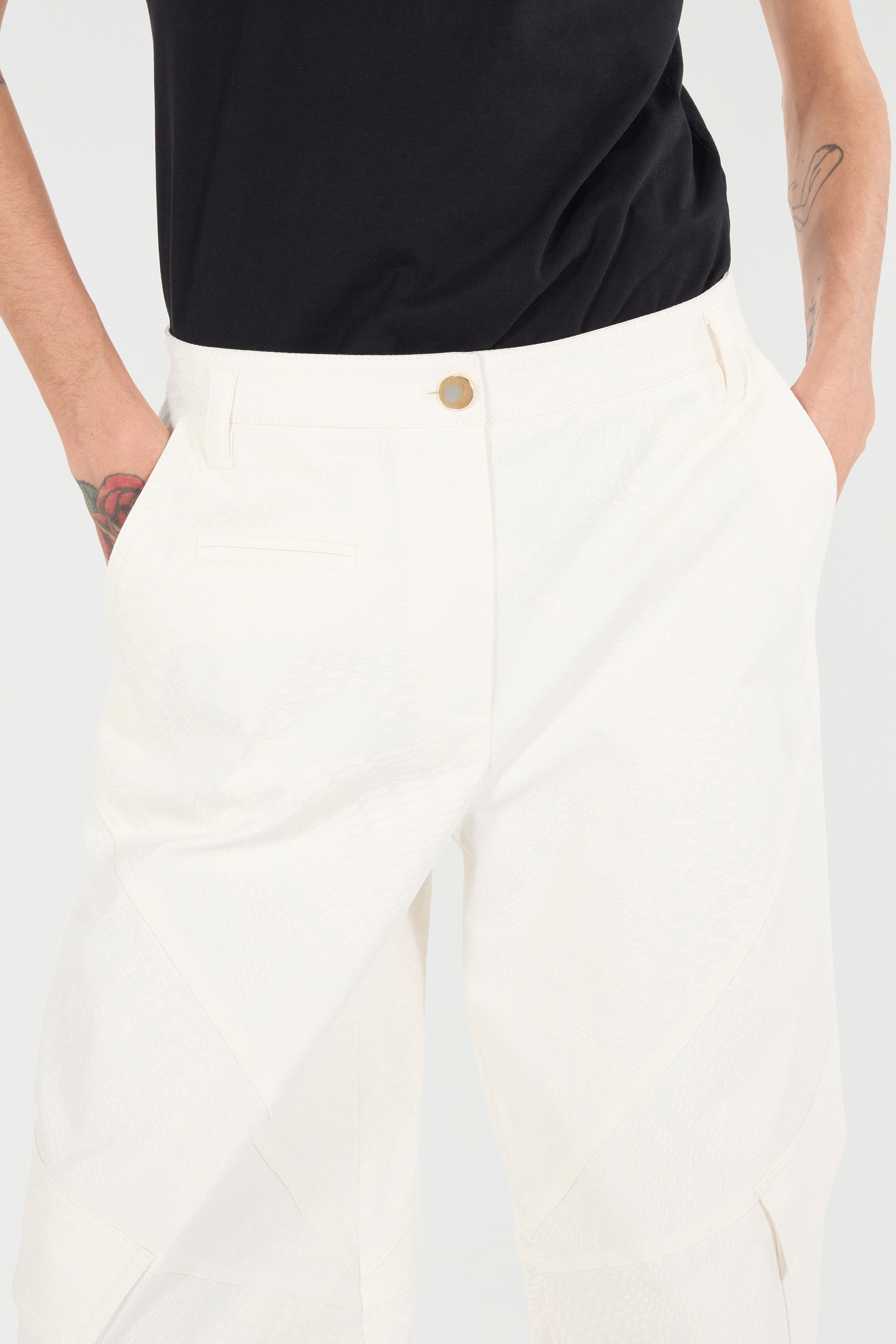 Roberto Cavalli Stretch Cotton Pants With Python Print In Ivory