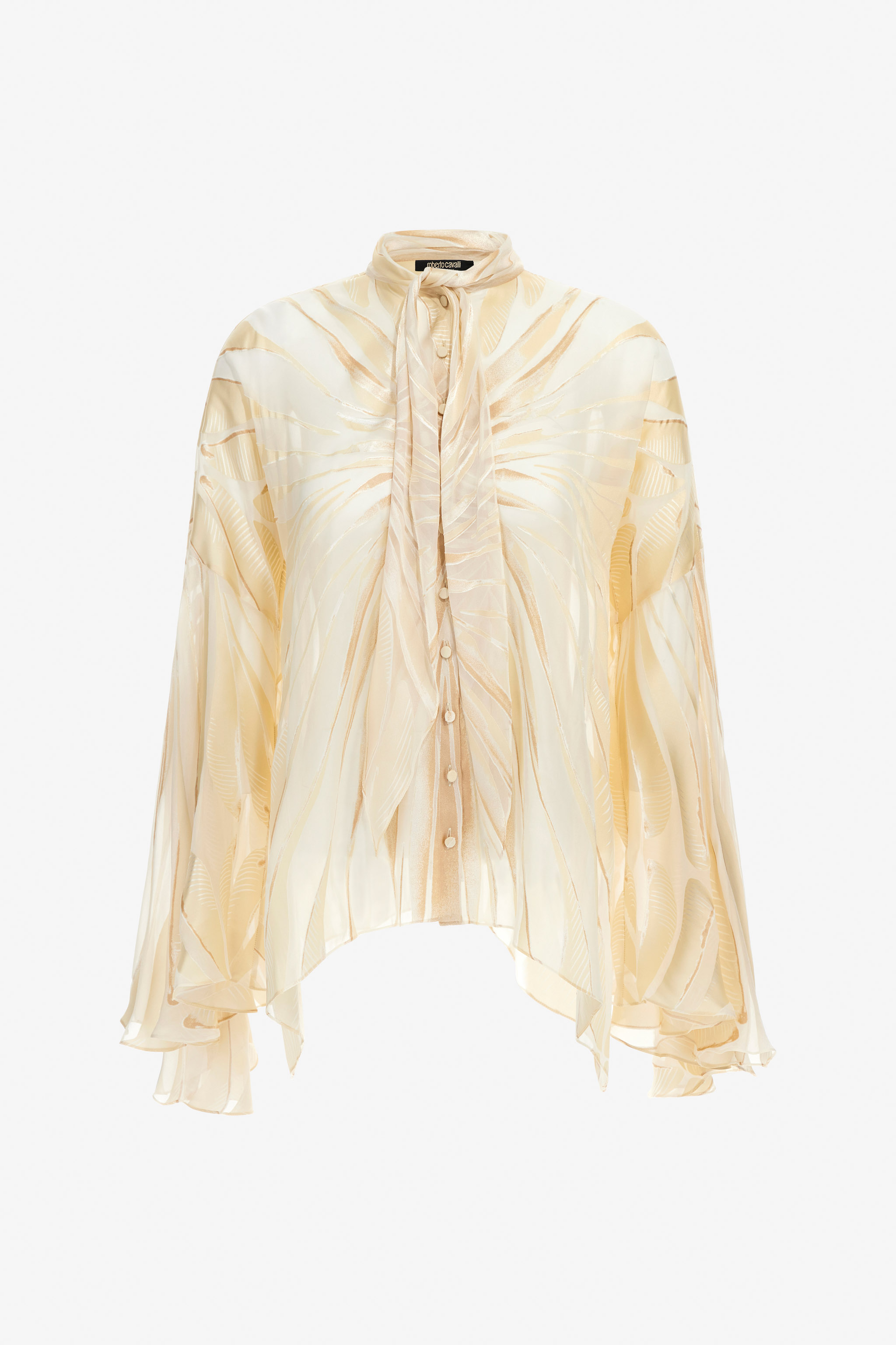 Roberto Cavalli Women's Gold/Ivory Ray Of Print Satin Blouse