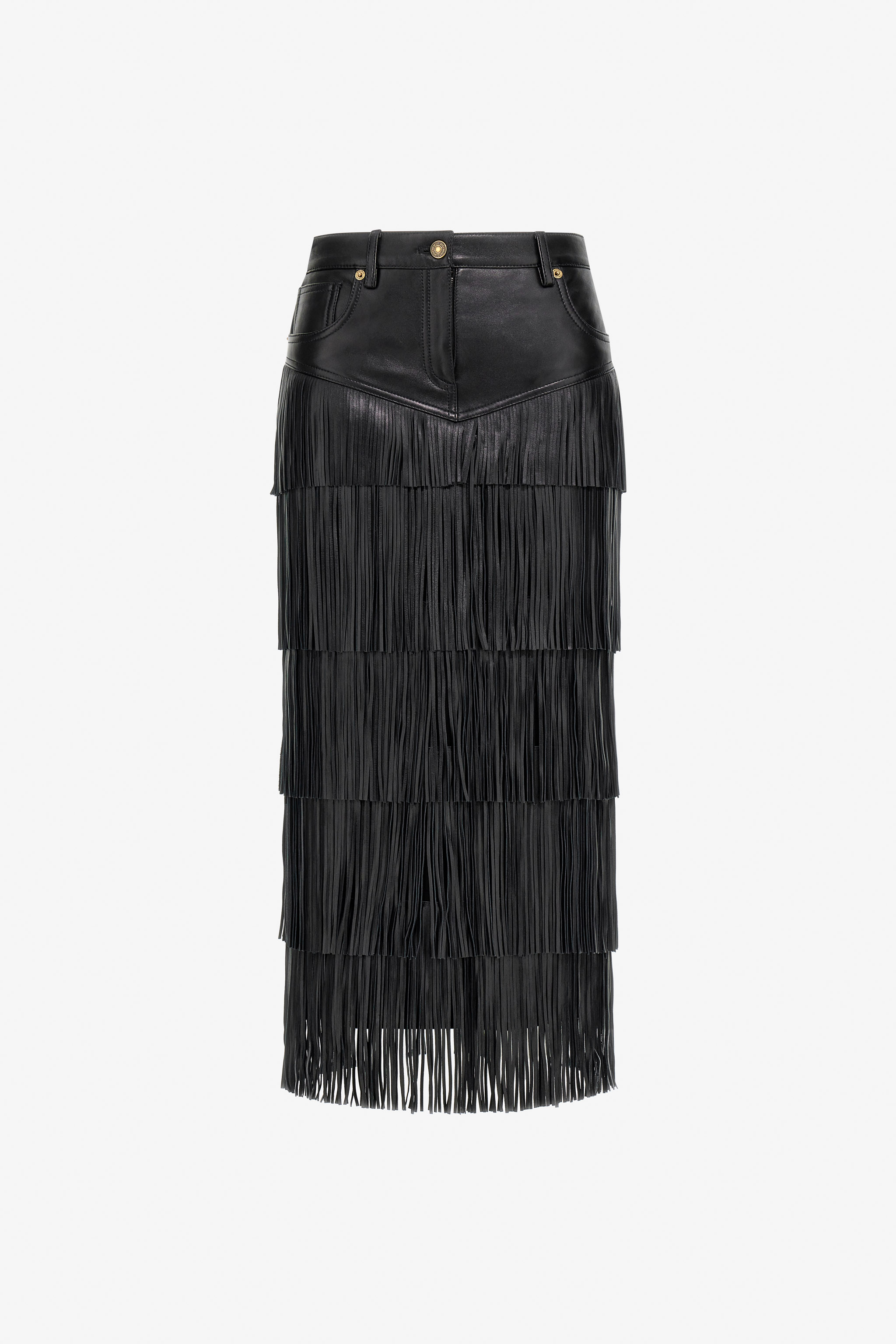 Roberto Cavalli Women's Black Fringe Midi Skirt - Skirts