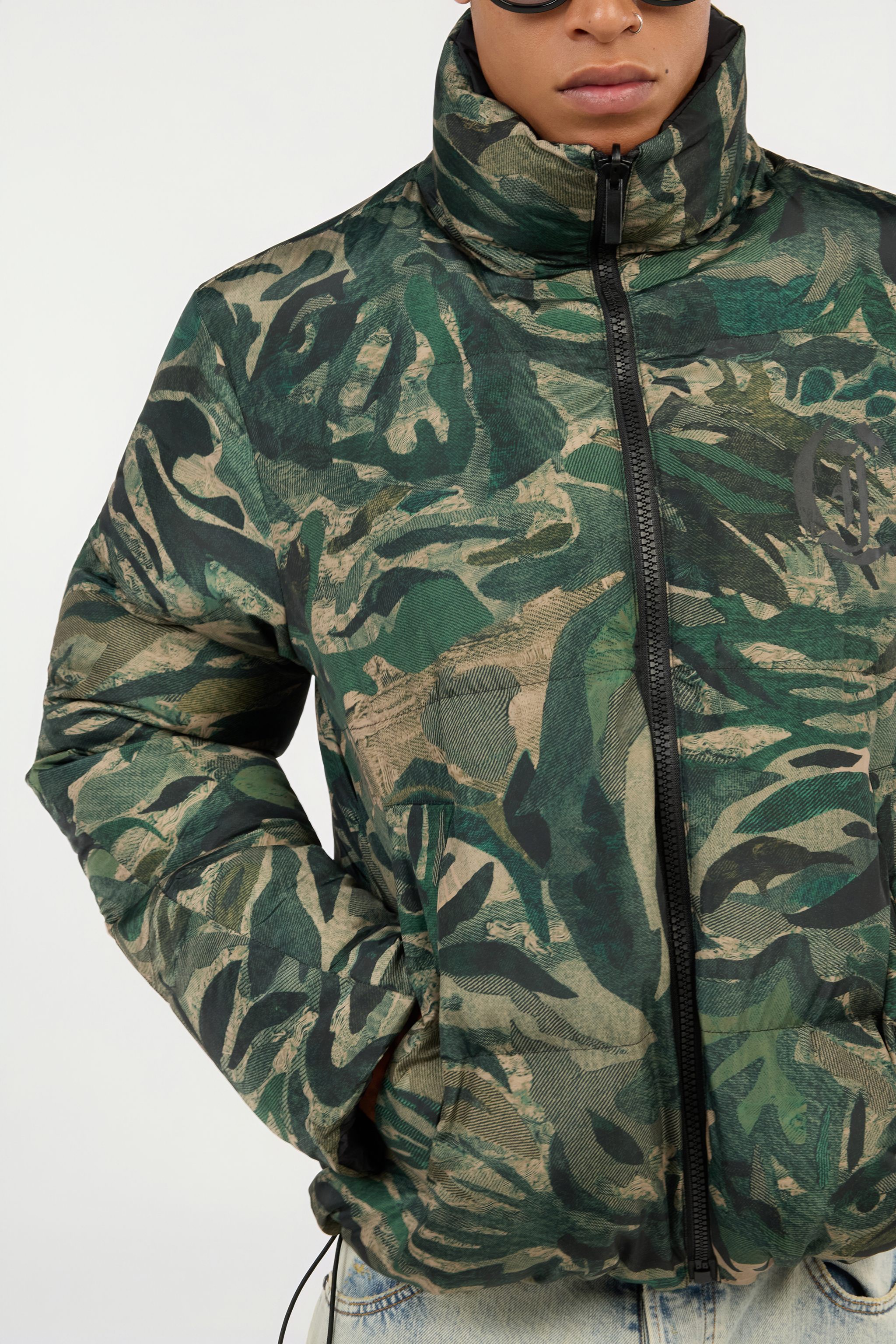 Roberto Cavalli Reversible Tiger Camu Print Puffer Jacket In Black