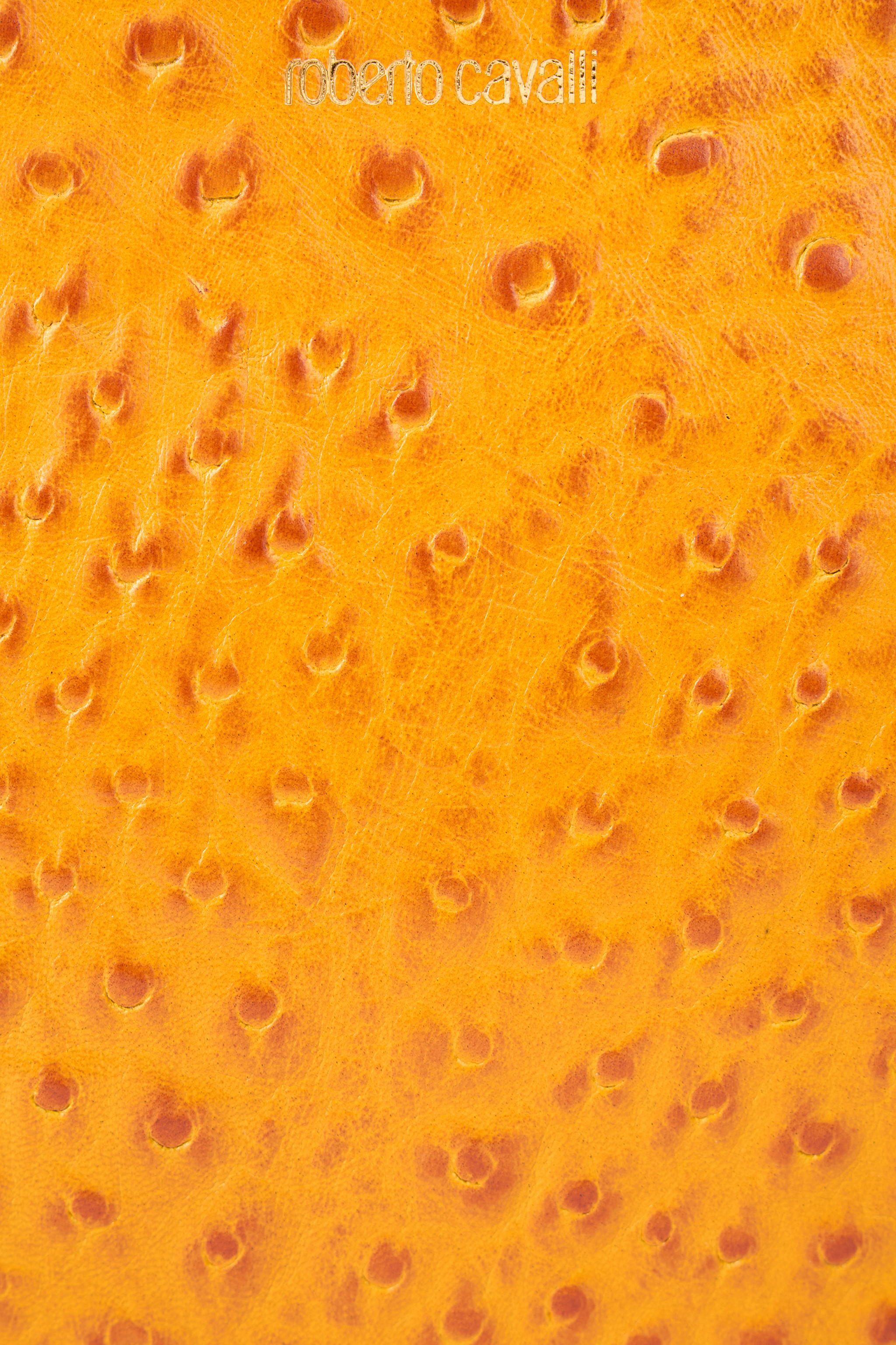 Roberto Cavalli Ochre Clutch In Ostrich-effect Leather In Brown