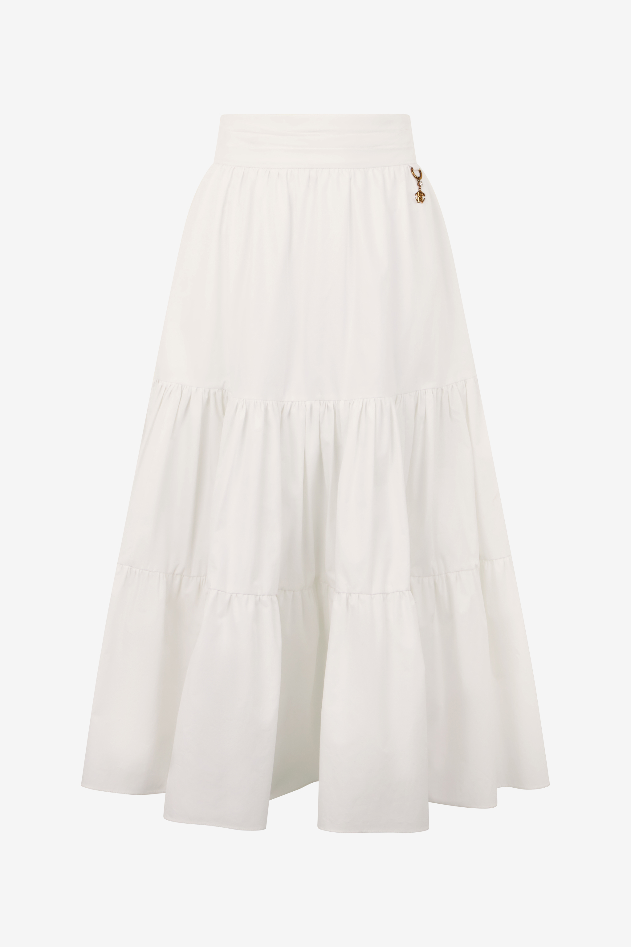 スカート Roberto Cavalli FW25 SKIRT (VKT306 TYP76 D1412) Midi Skirt With Oriental Bird Print in Ivory/Pink for Women