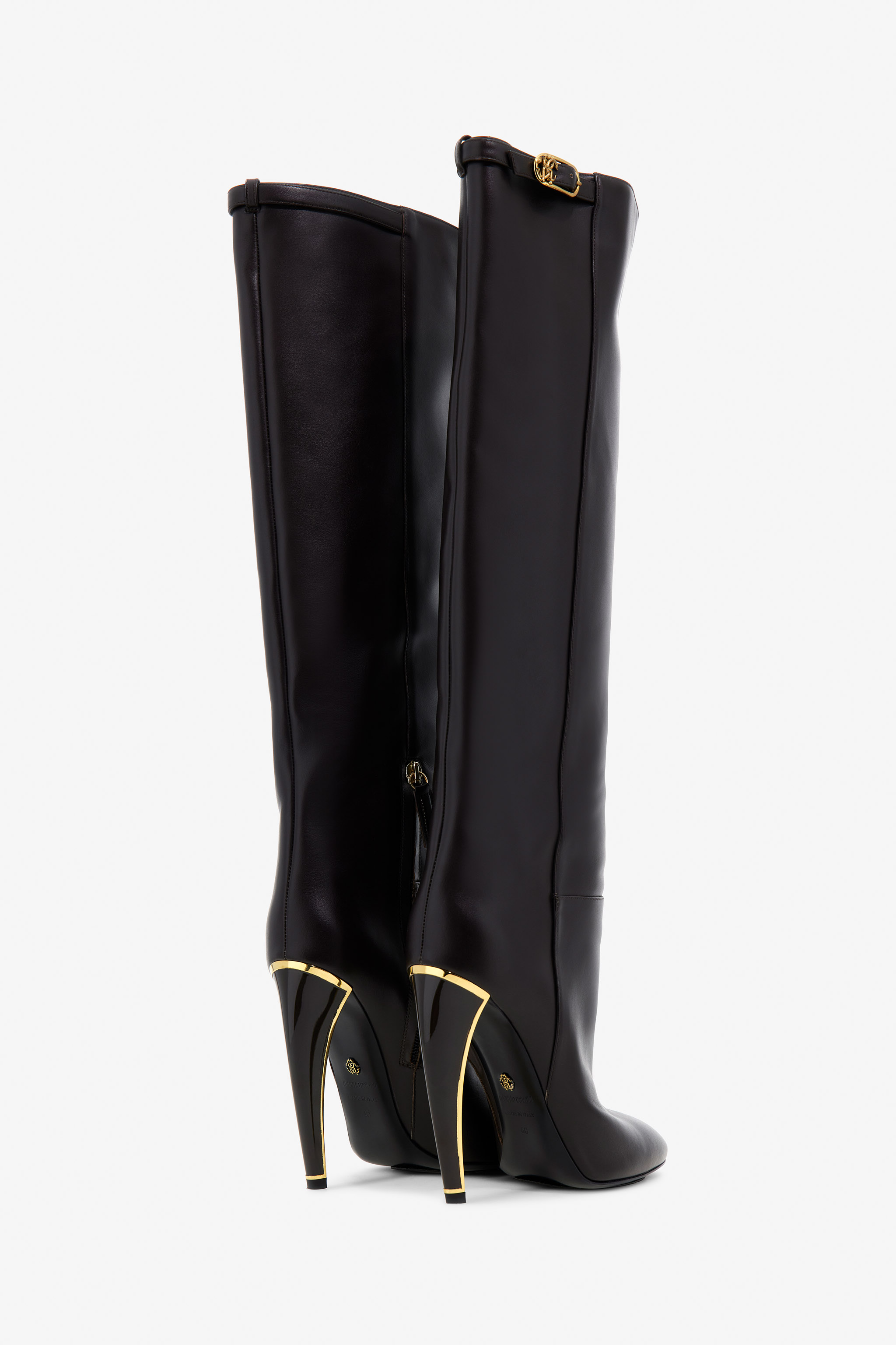 Roberto Cavalli Fang Heel Boots In Dark Brown