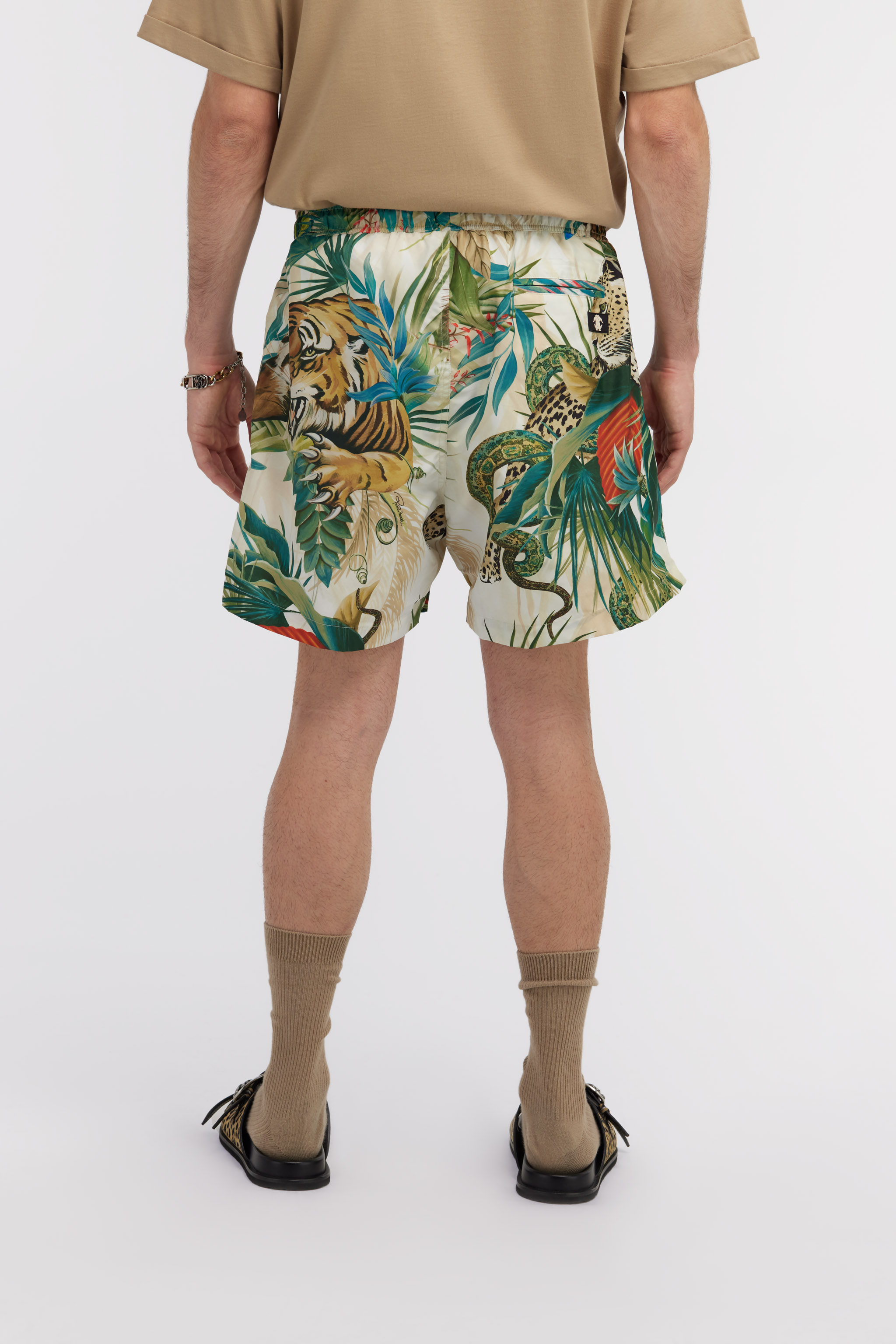 Roberto Cavalli Swim Shorts With Jungle Print In Green