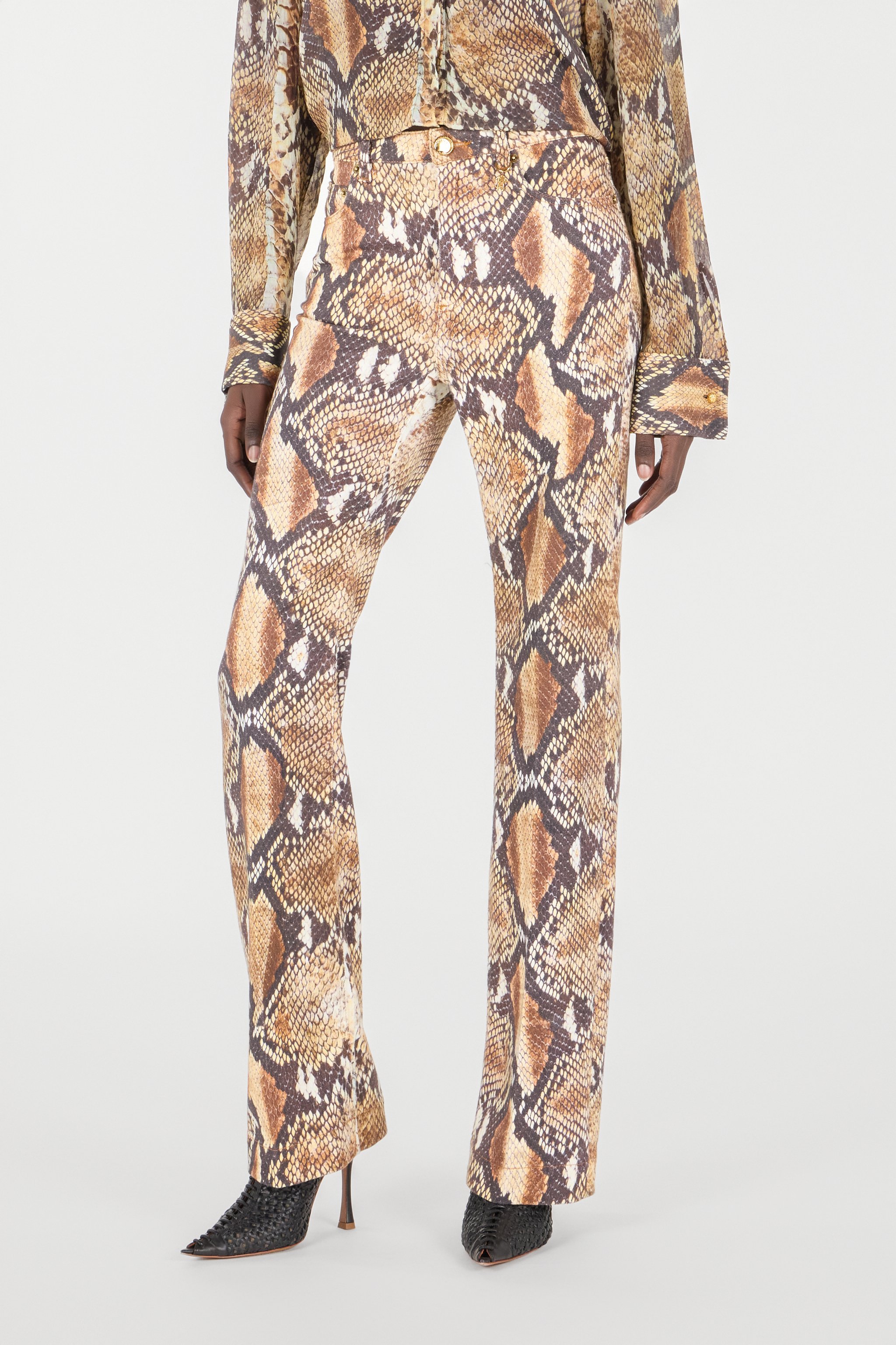 Shop Roberto Cavalli Denim Mit Python-print In Brown