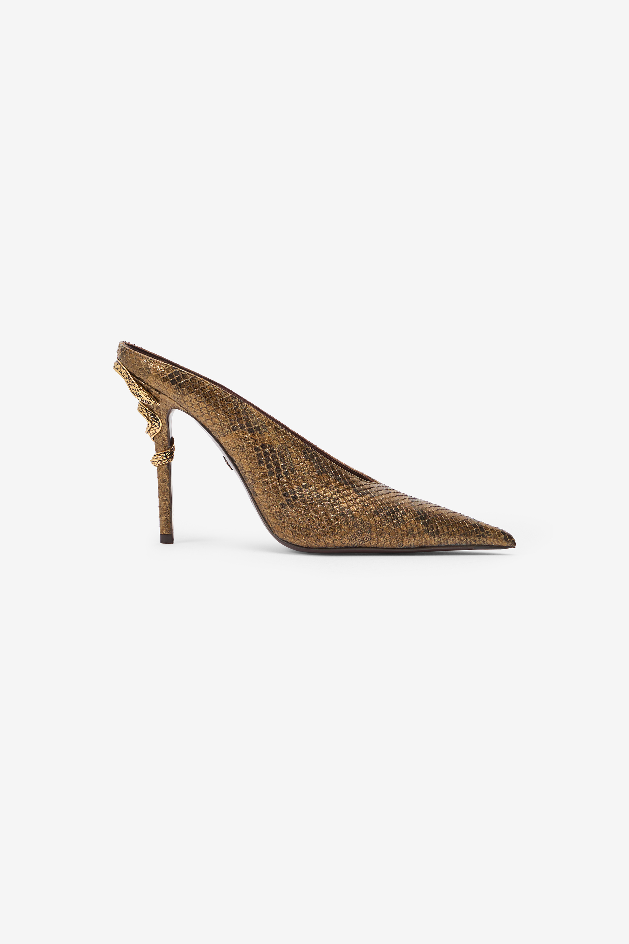 Roberto Cavalli Mules With Gold Python Snake Motif In Gold