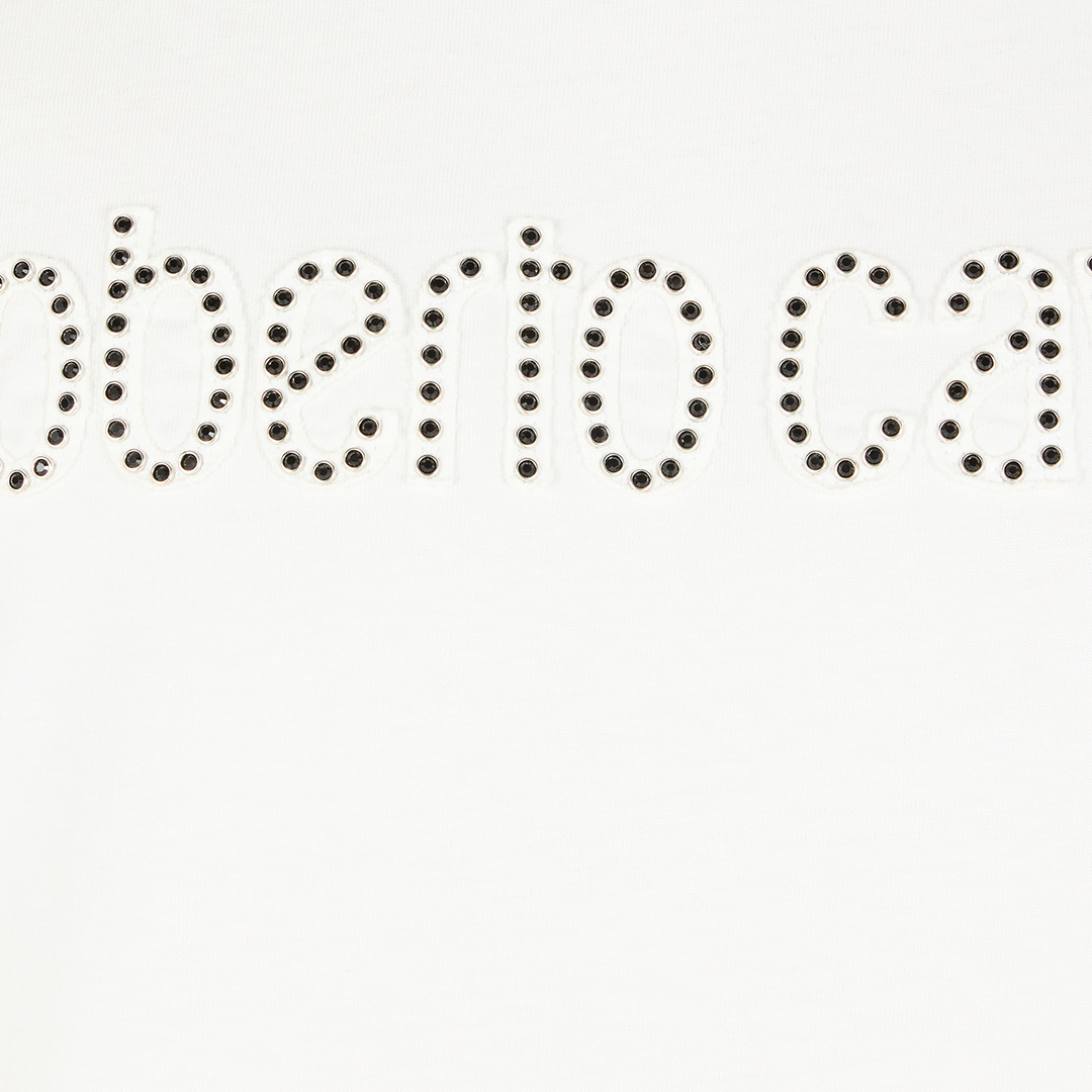 Shop Roberto Cavalli T-shirt Mit Logo Und Mininieten In White
