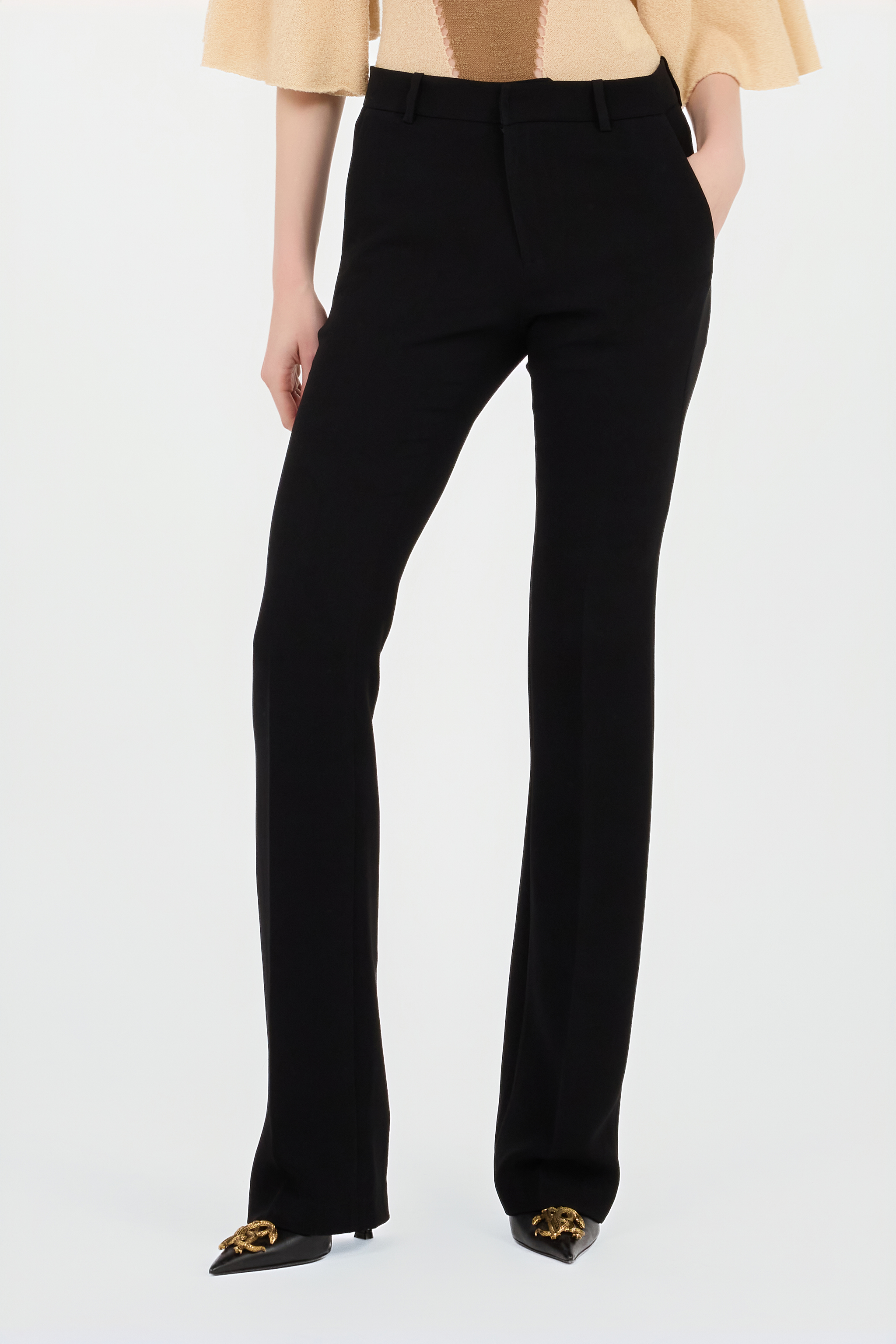 Black Flared Trousers With Rc Monogram