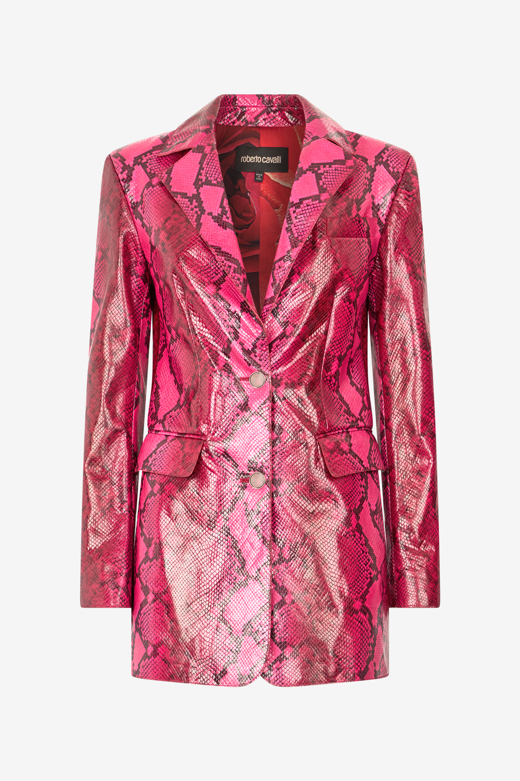 Roberto Cavalli Shiny Python-print Jacket In Fuchsia