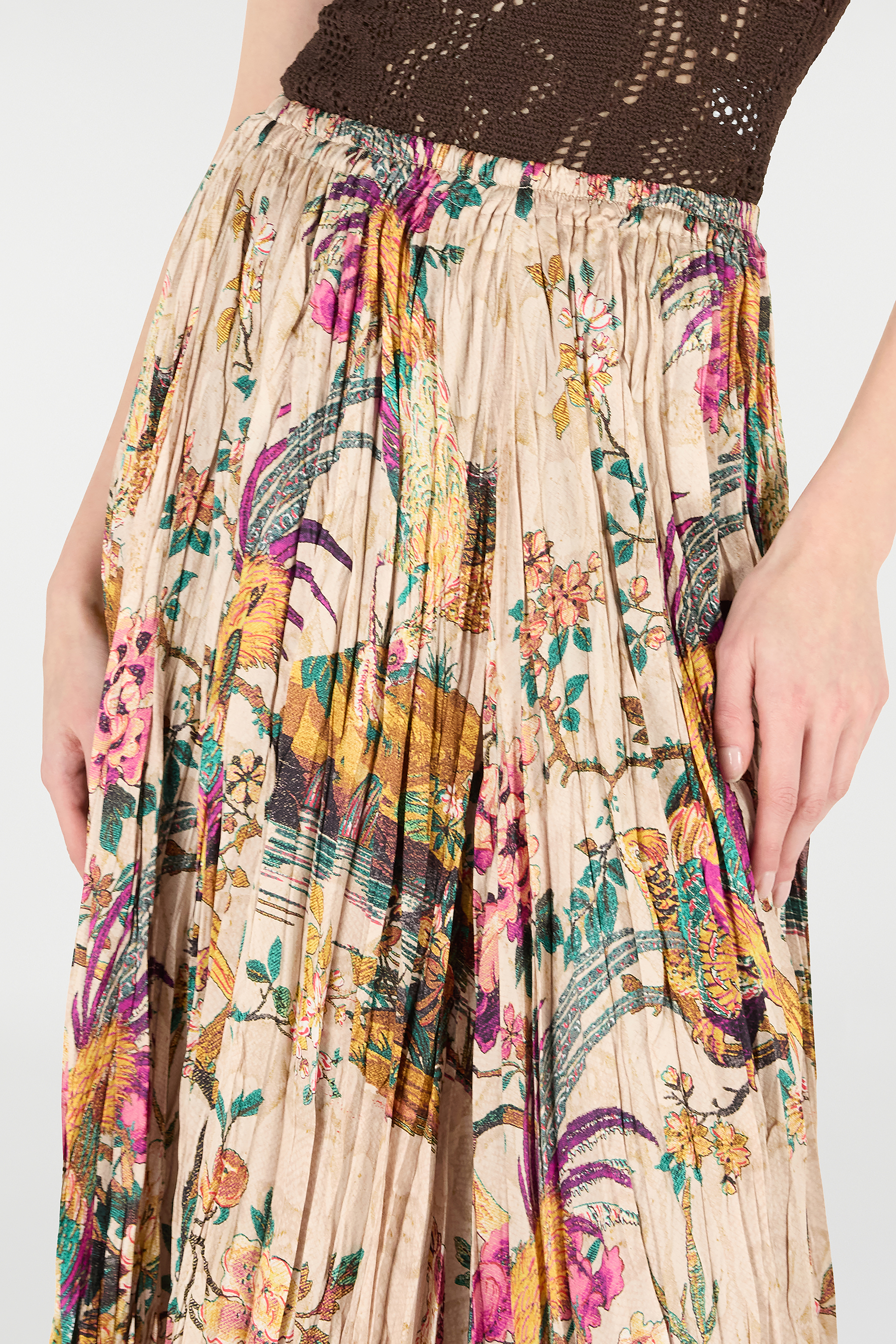 Shop Roberto Cavalli Midi Skirt With Floral And Pheasant Print