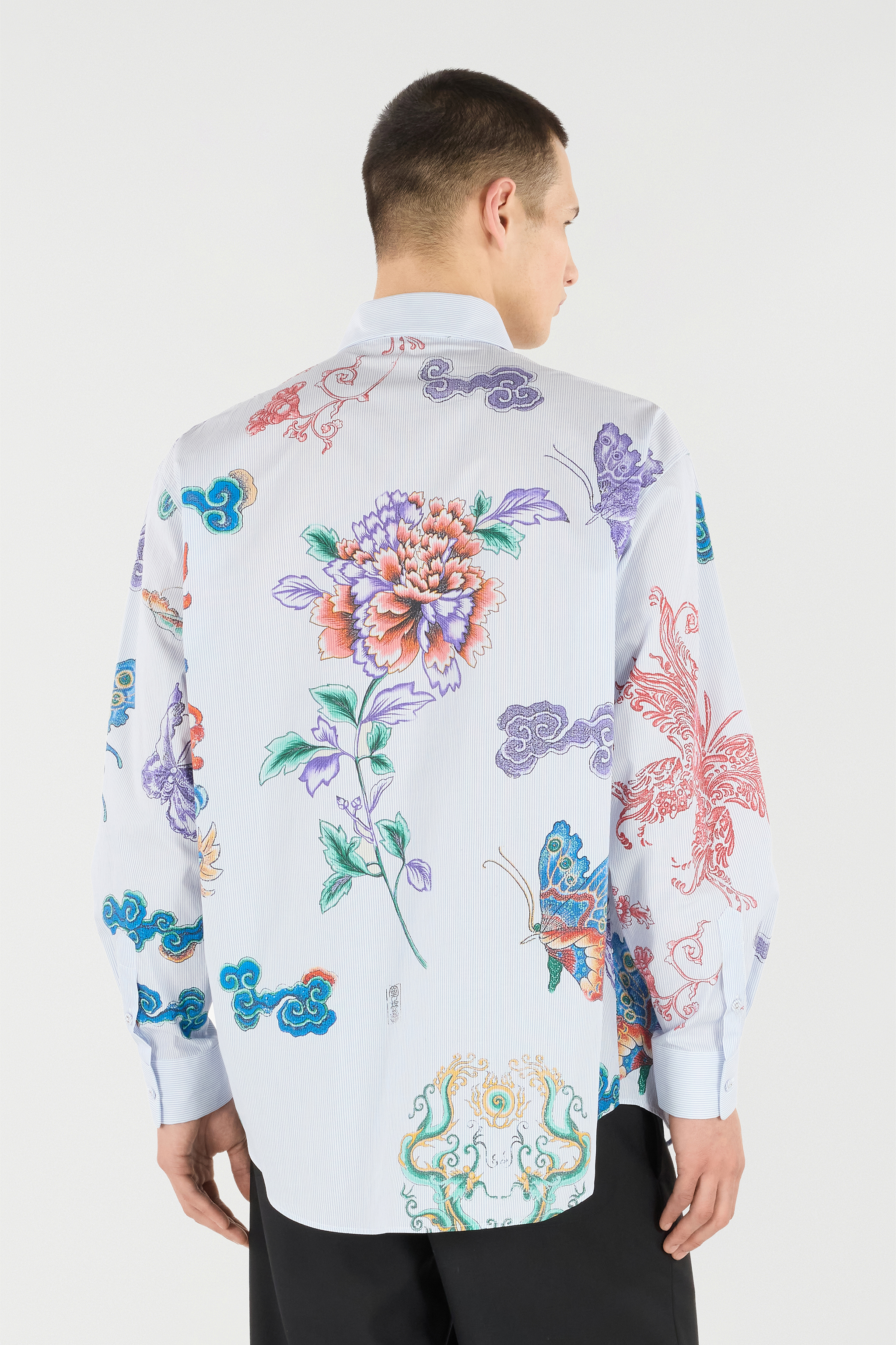 Shirt With Dragon, Flowers And Butterflies