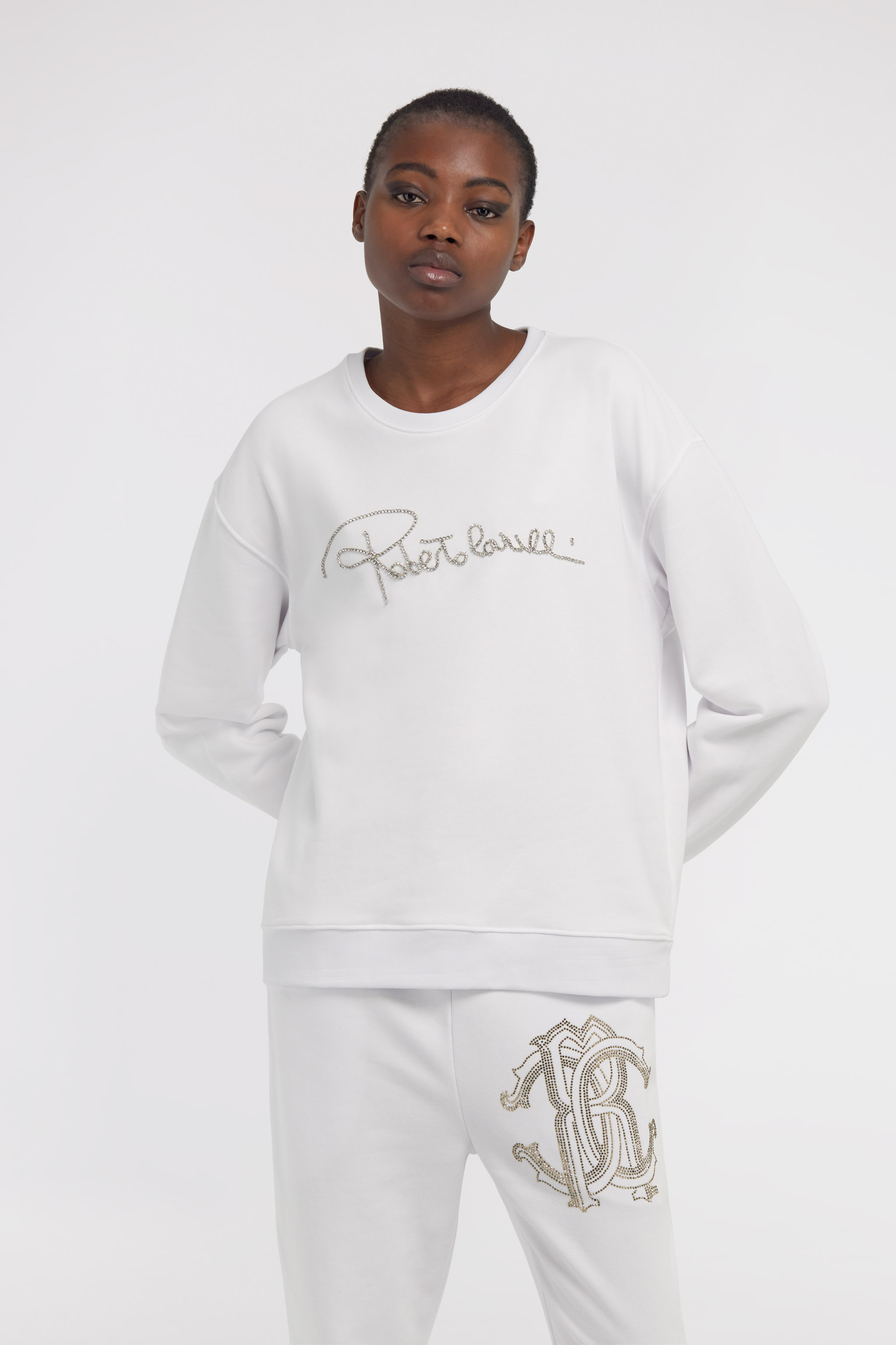 Roberto Cavalli Sweatshirt With Signature In White