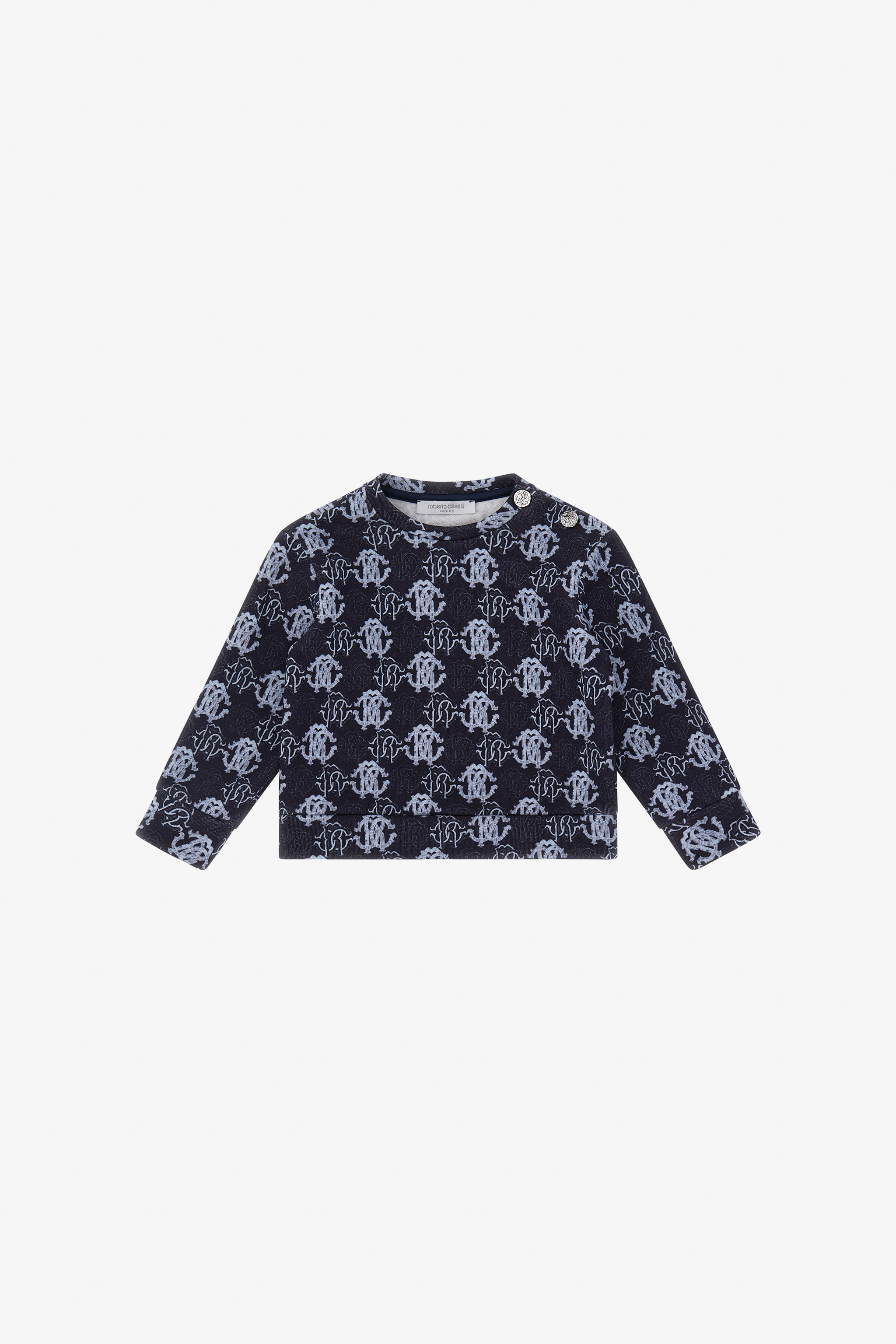 Roberto Cavalli Boys Blue Monogrammed Cozy Knit Sweater - Ready To Wear
