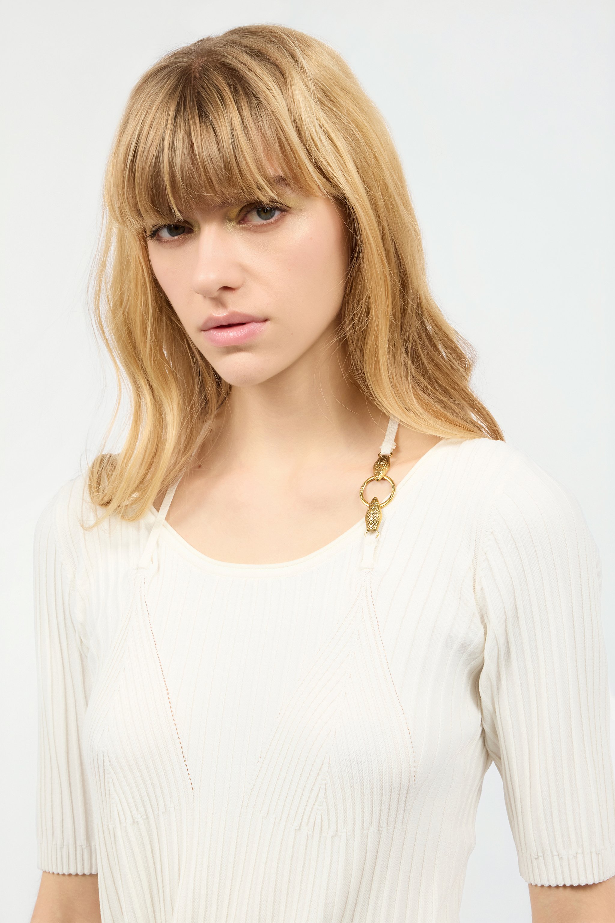Shop Roberto Cavalli Three-quarter-sleeve Crop Top In White