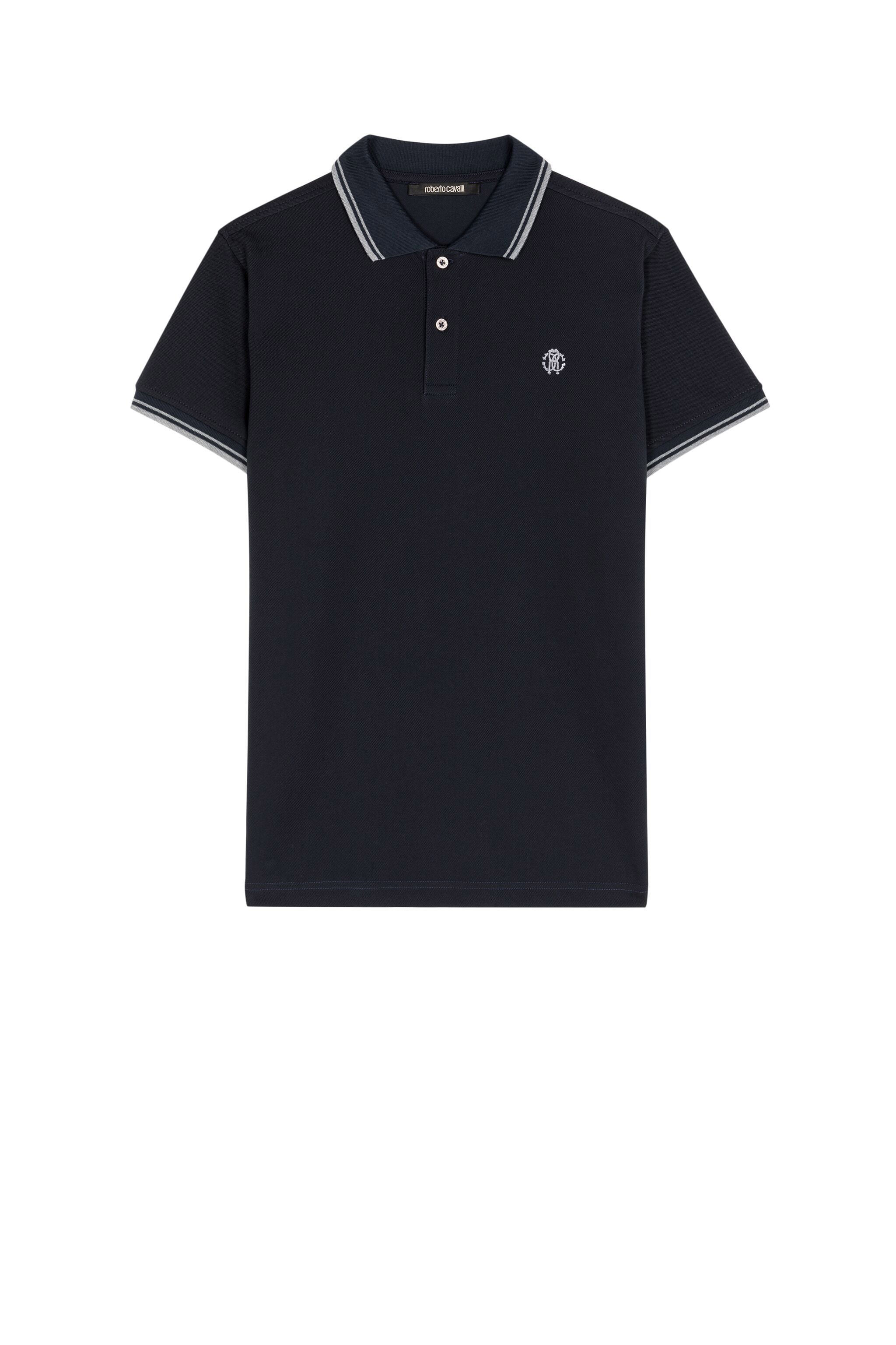 Roberto Cavalli Rc Monogram-embroidered Polo Shirt In Dark Blue