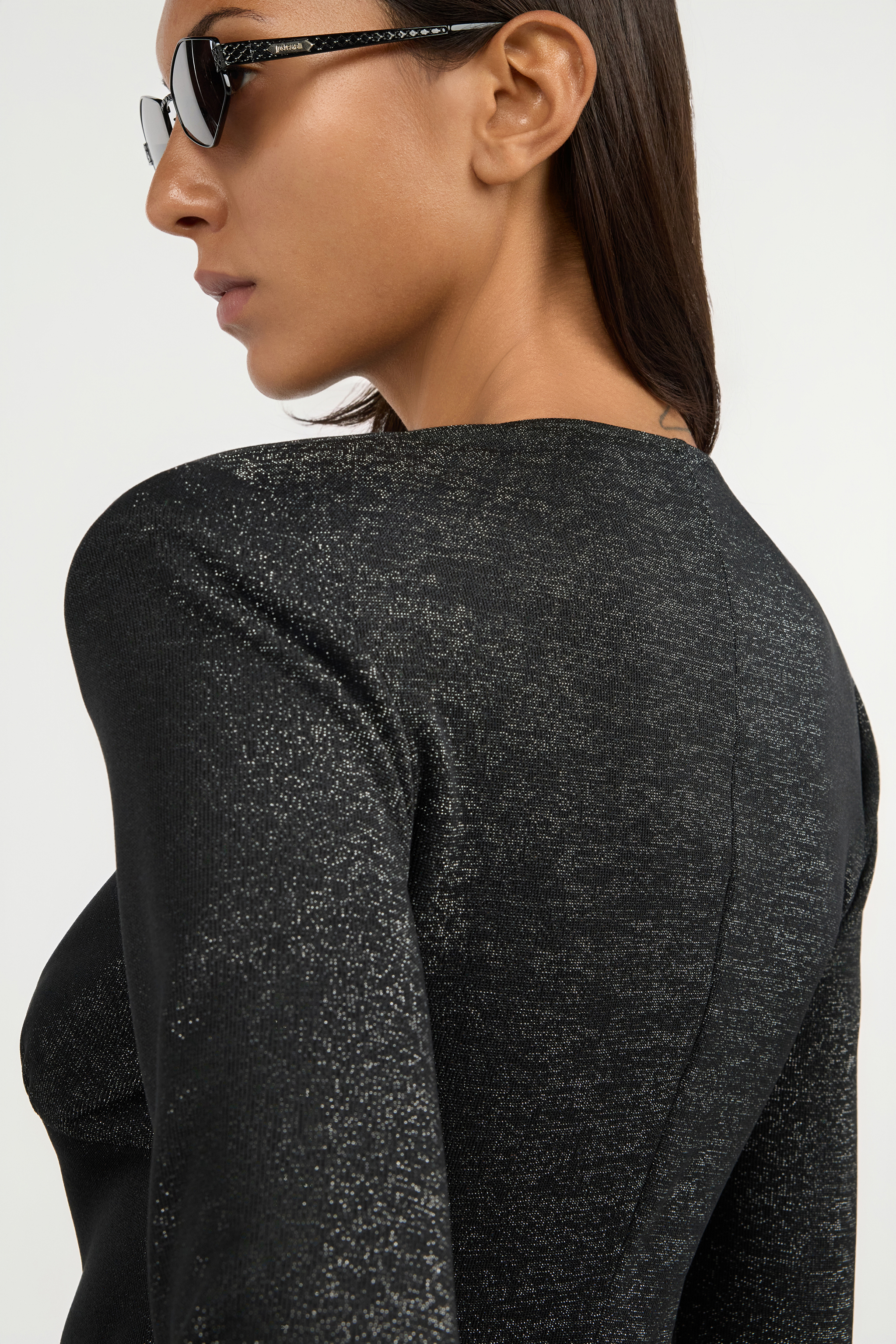Black Lurex Midi Dress With Ring Detail