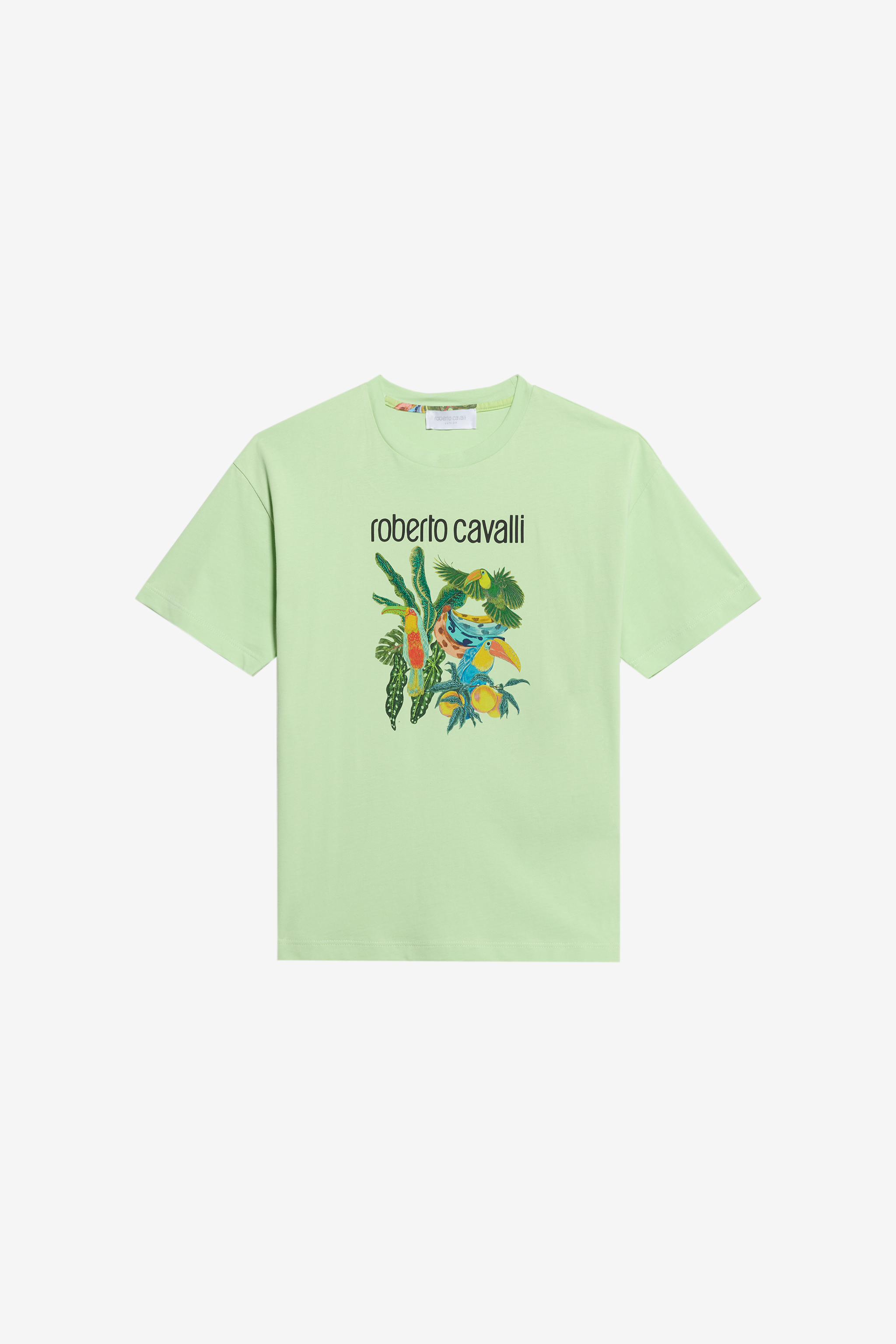 Roberto Cavalli Boys Light/Green T-Shirt With Tropical Print - T-Shirts & Polos Lettuce