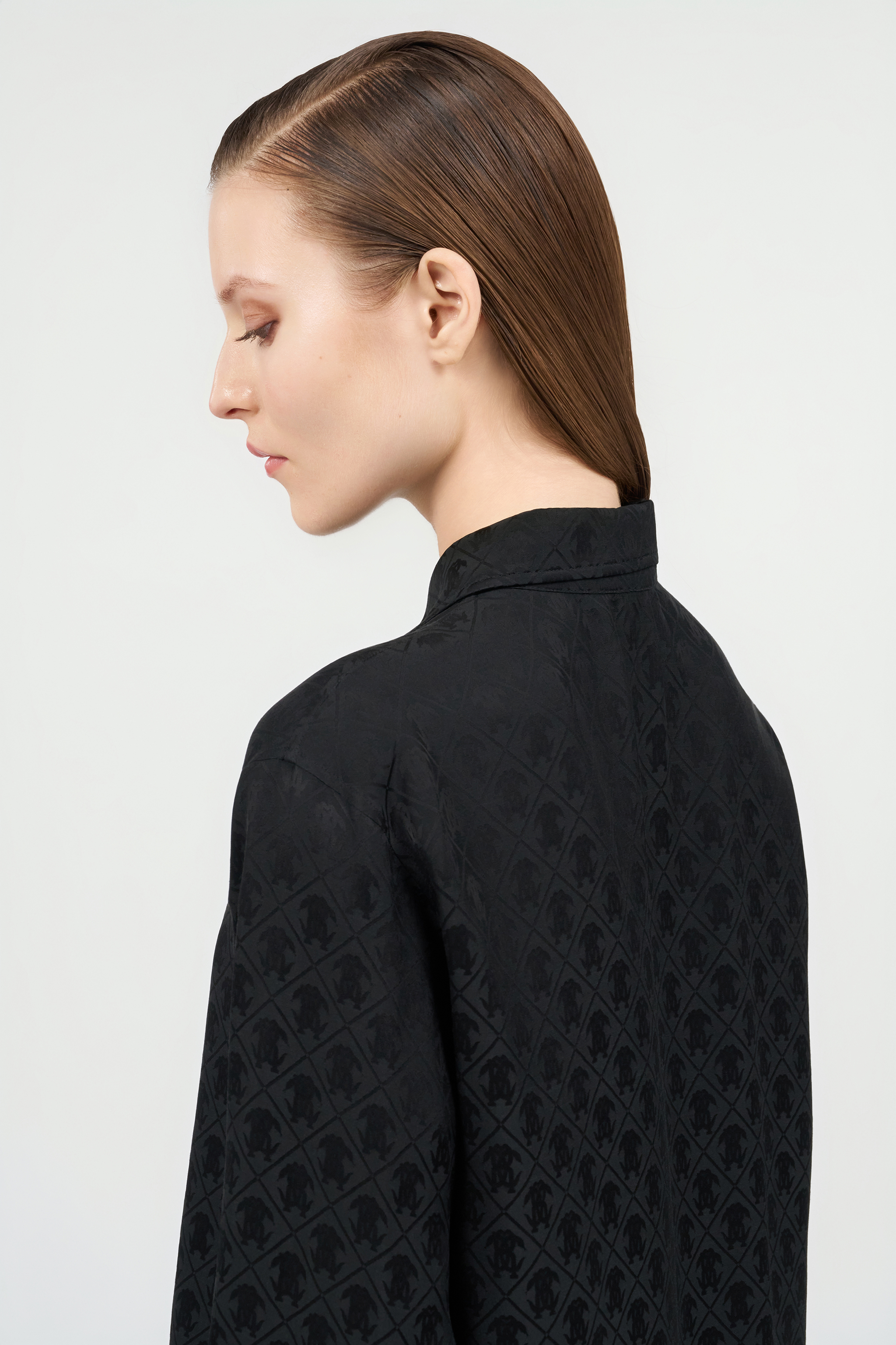 Roberto Cavalli Silk Blend Shirt With Monogram Rc In Black