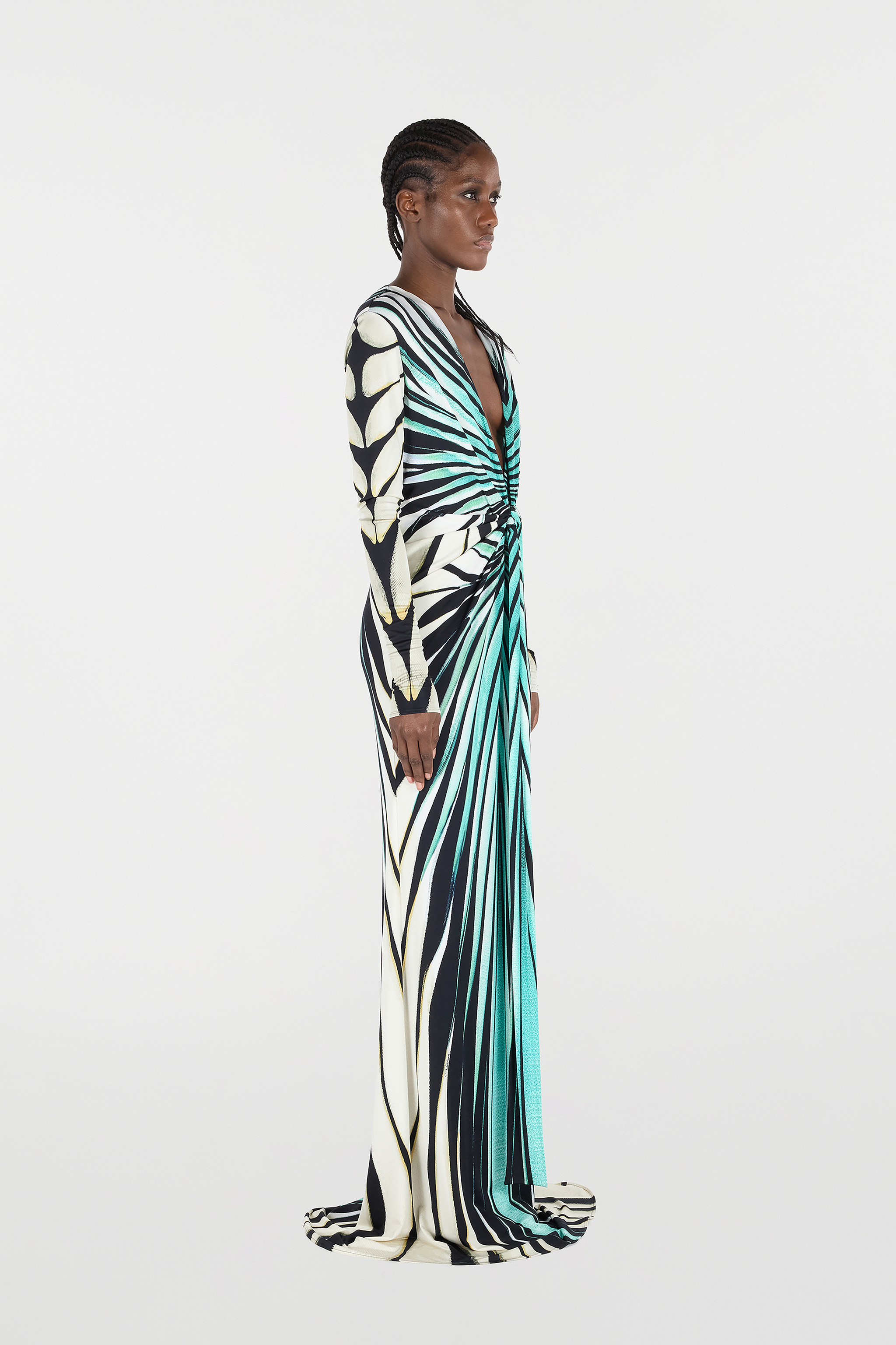 ROBERTO CAVALLI RAY OF SEA DRUCK KLEID MAXI
