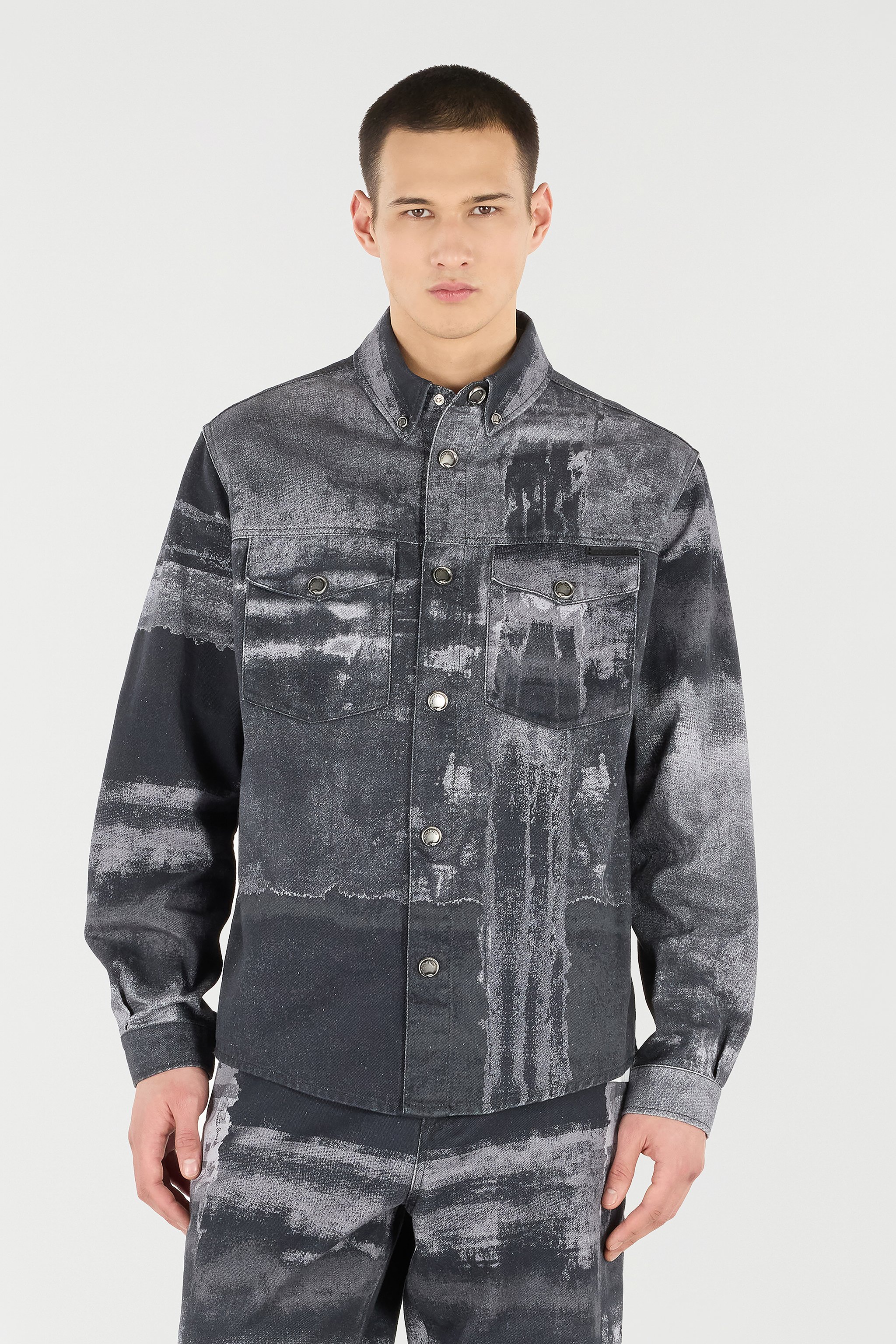 Denim Overshirt With Used Effect