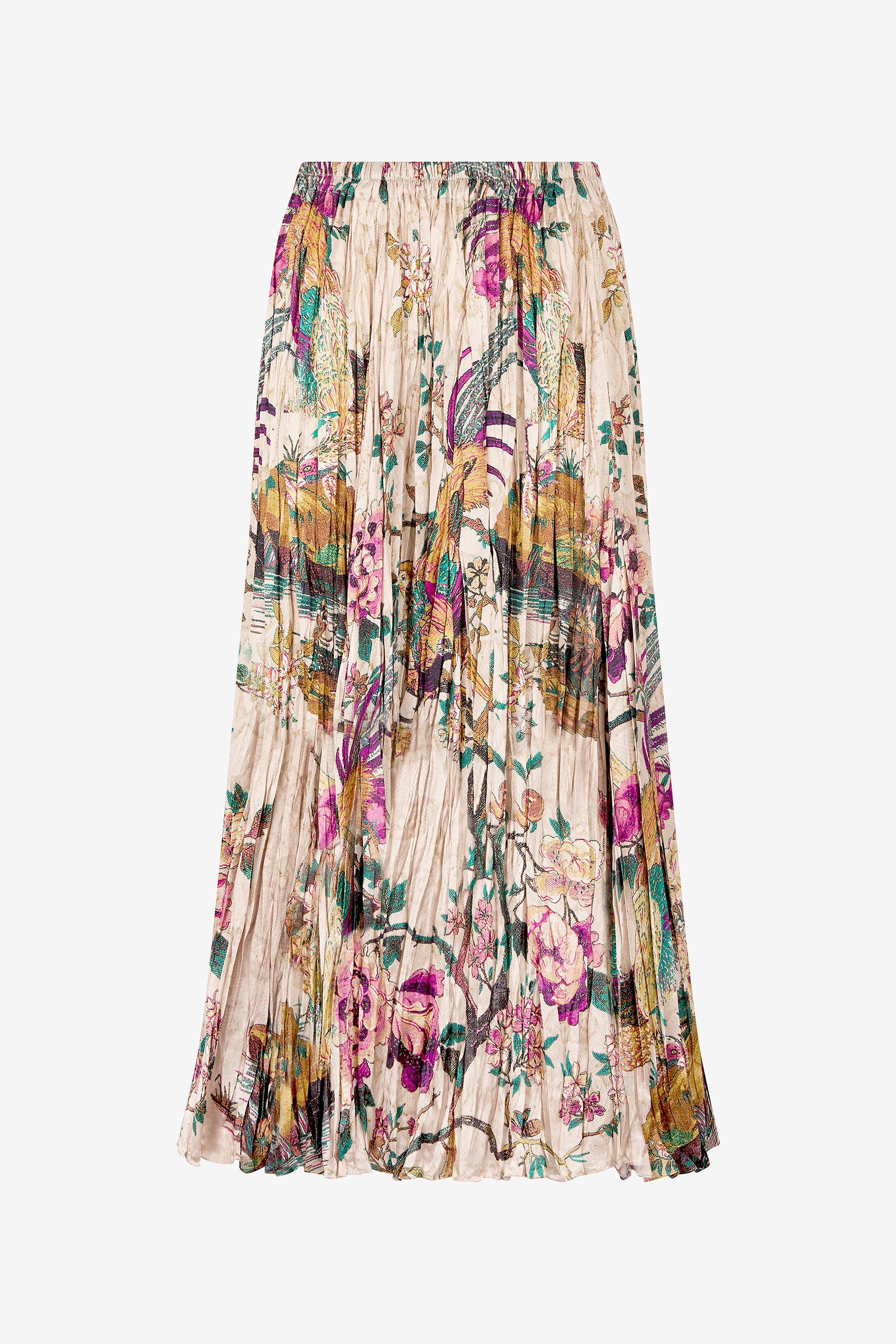 ROBERTO CAVALLI MIDI SKIRT WITH FLORAL AND PHEASANT PRINT