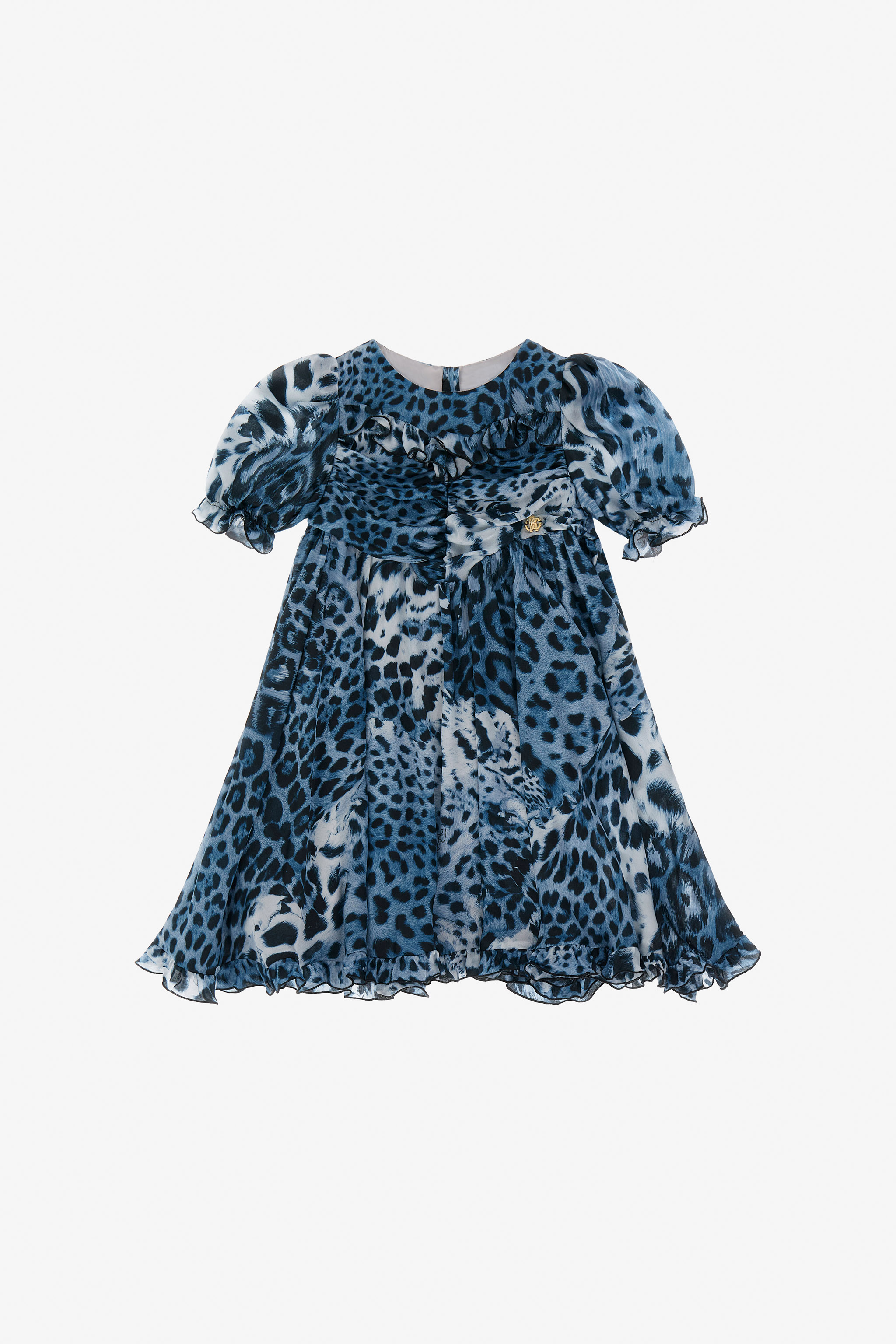Roberto Cavalli , Dresses, Female, Blue, 10 Y | 140 Cm, Blue Leopard Print Dress Girl - Image 2