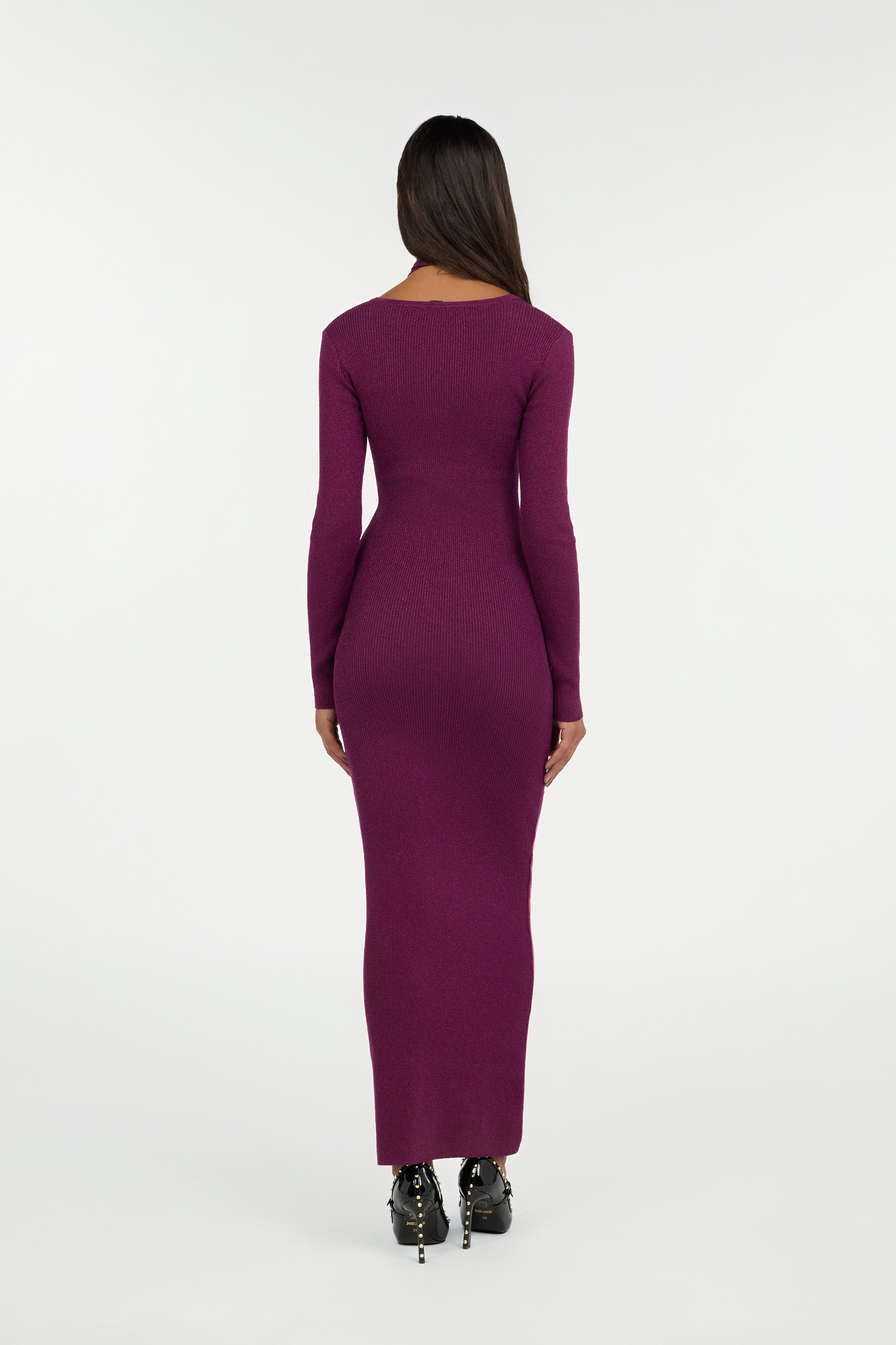 Roberto Cavalli Purple Maxi Dress With Snake Detail In Red