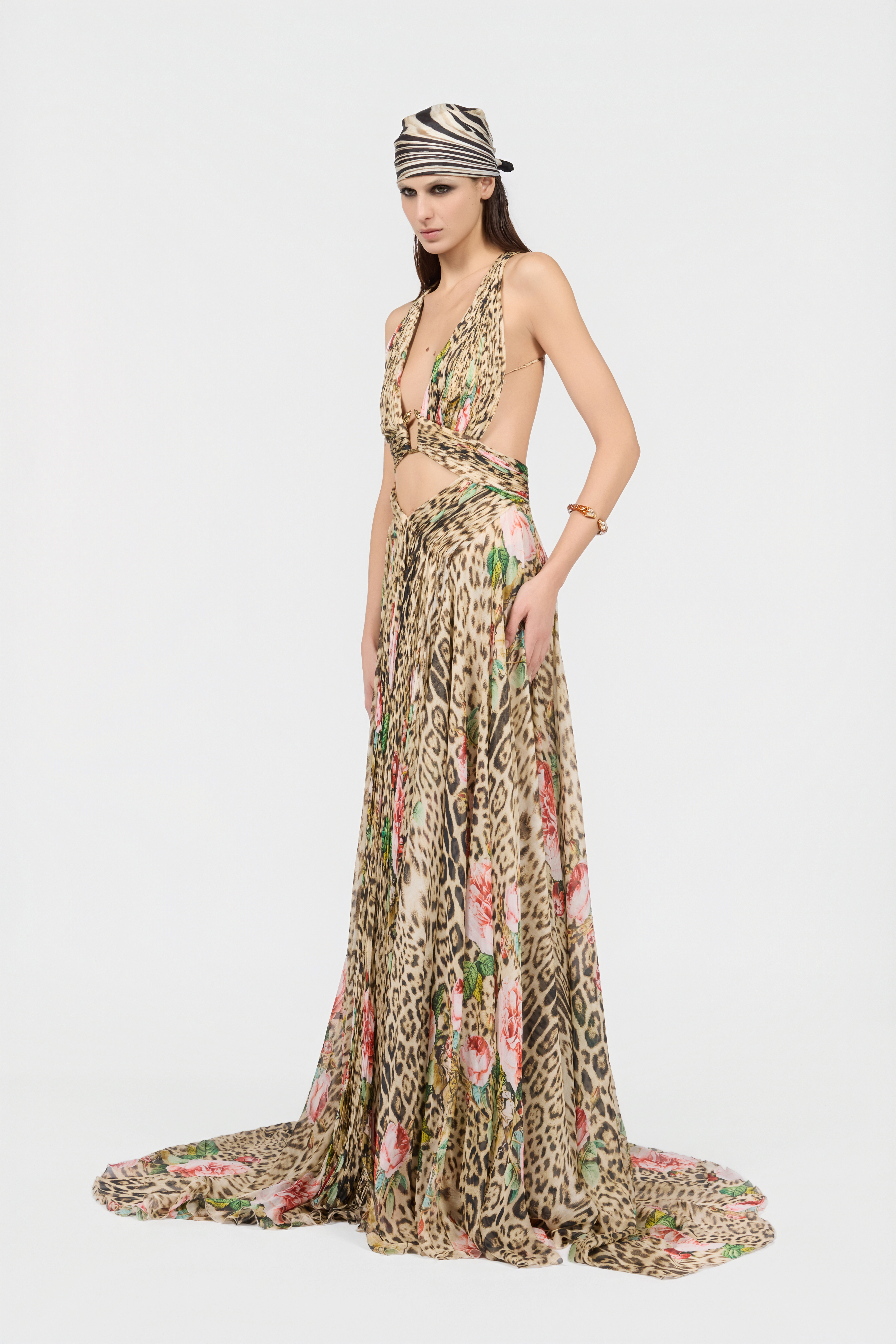 Roberto Cavalli Jaguar Roses Print Silk Dress | Thumbnail 6 Roberto Cavalli Jaguar Roses Print Silk Dress | Thumbnail 6