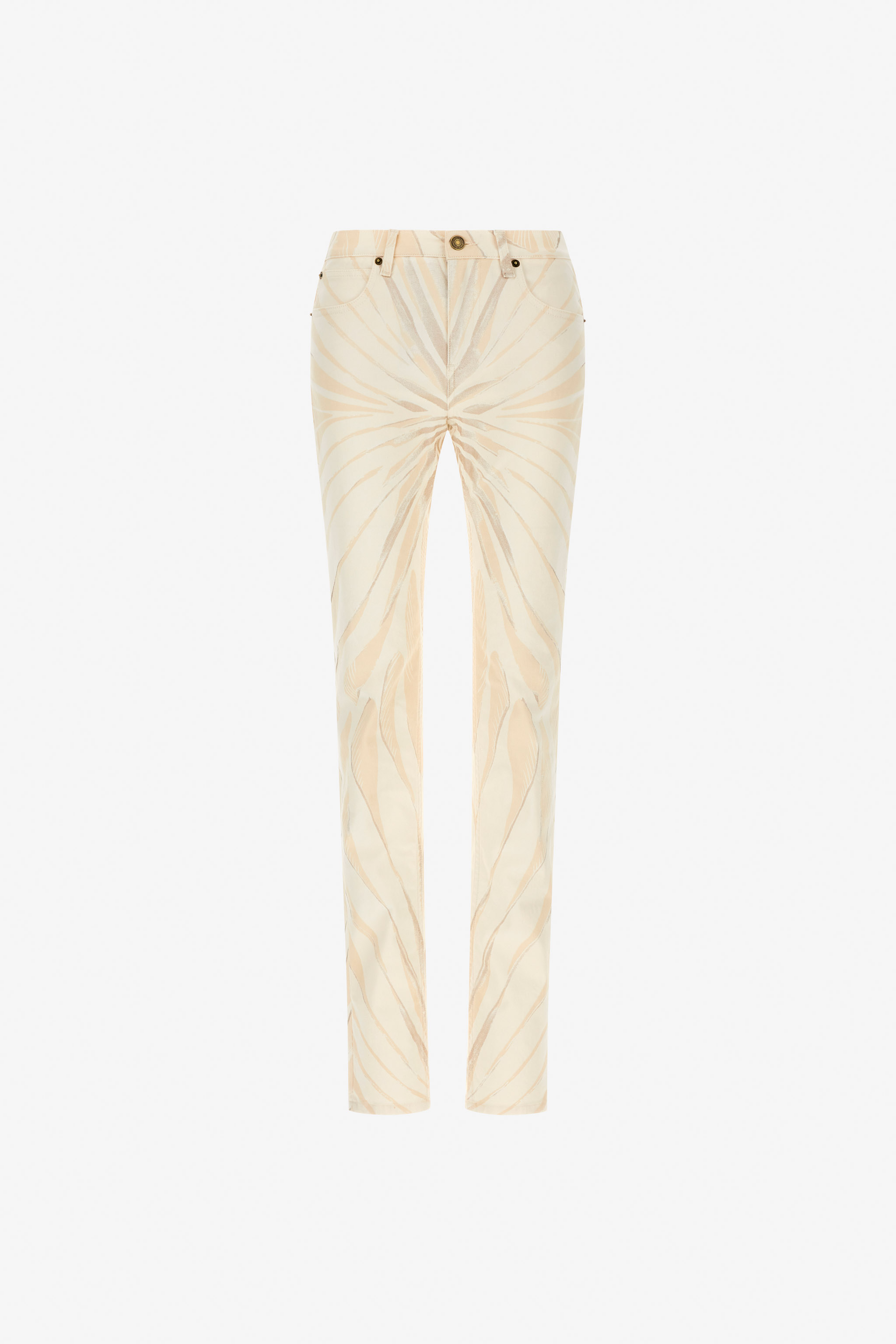 ROBERTO CAVALLI RAY OF GOLD PRINT SKINNY COTTON TROUSERS