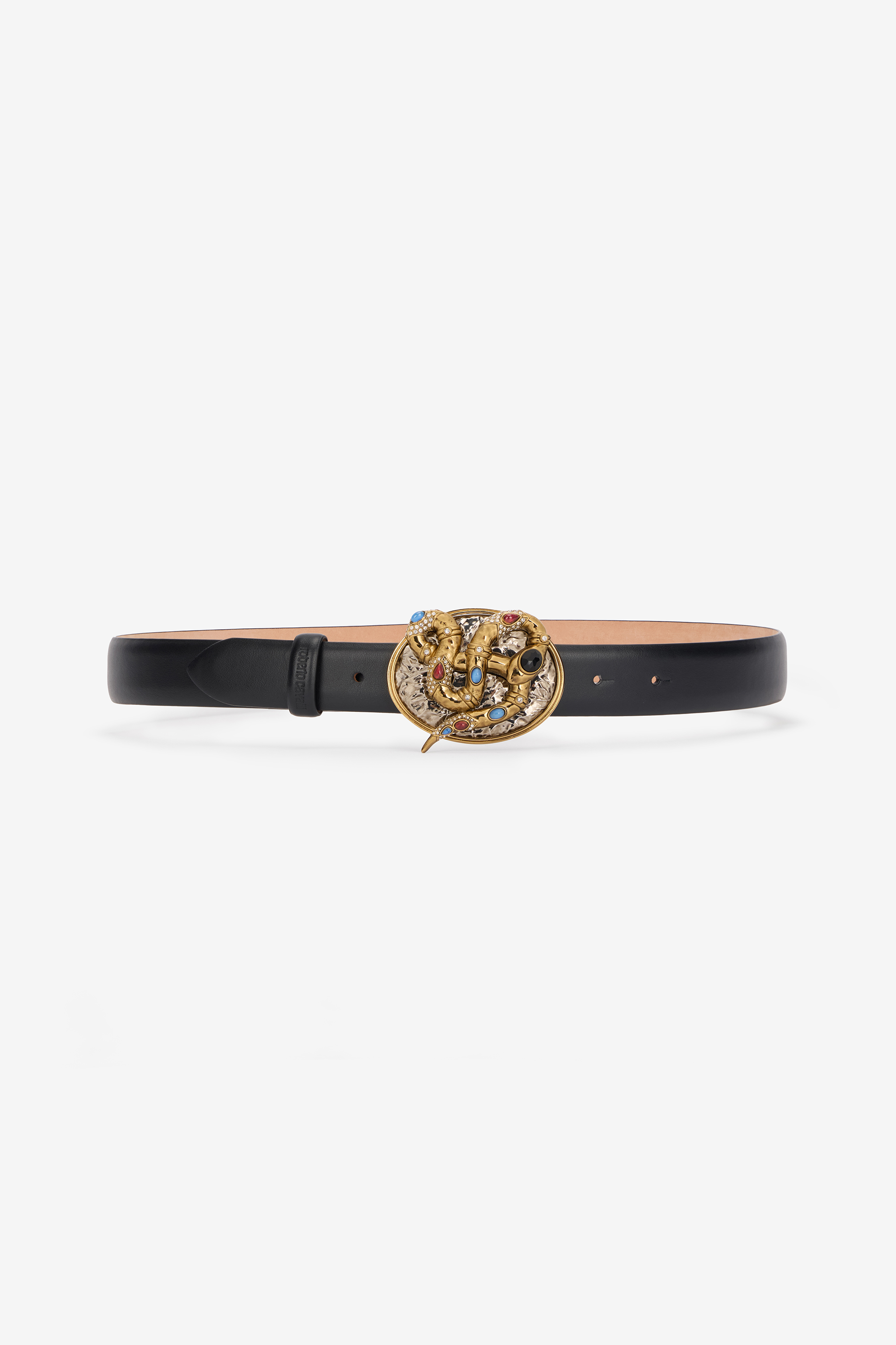 Roberto Cavalli Snake-shaped Buckle Leather Belt In Black