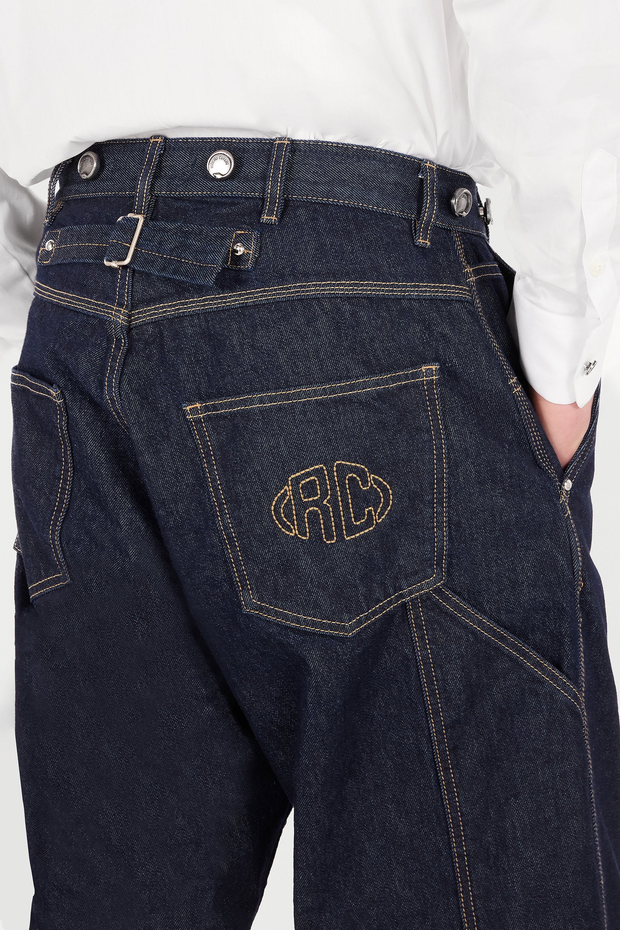 Roberto Cavalli Wide-leg Jeans With Rc Monogram In Blue