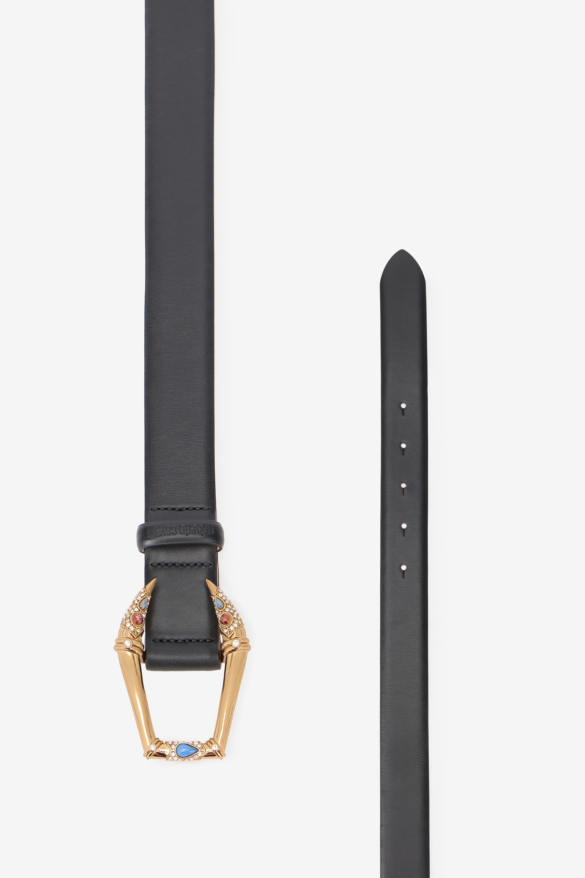 Roberto Cavalli Black Belt With Jeweled Buckle In Black